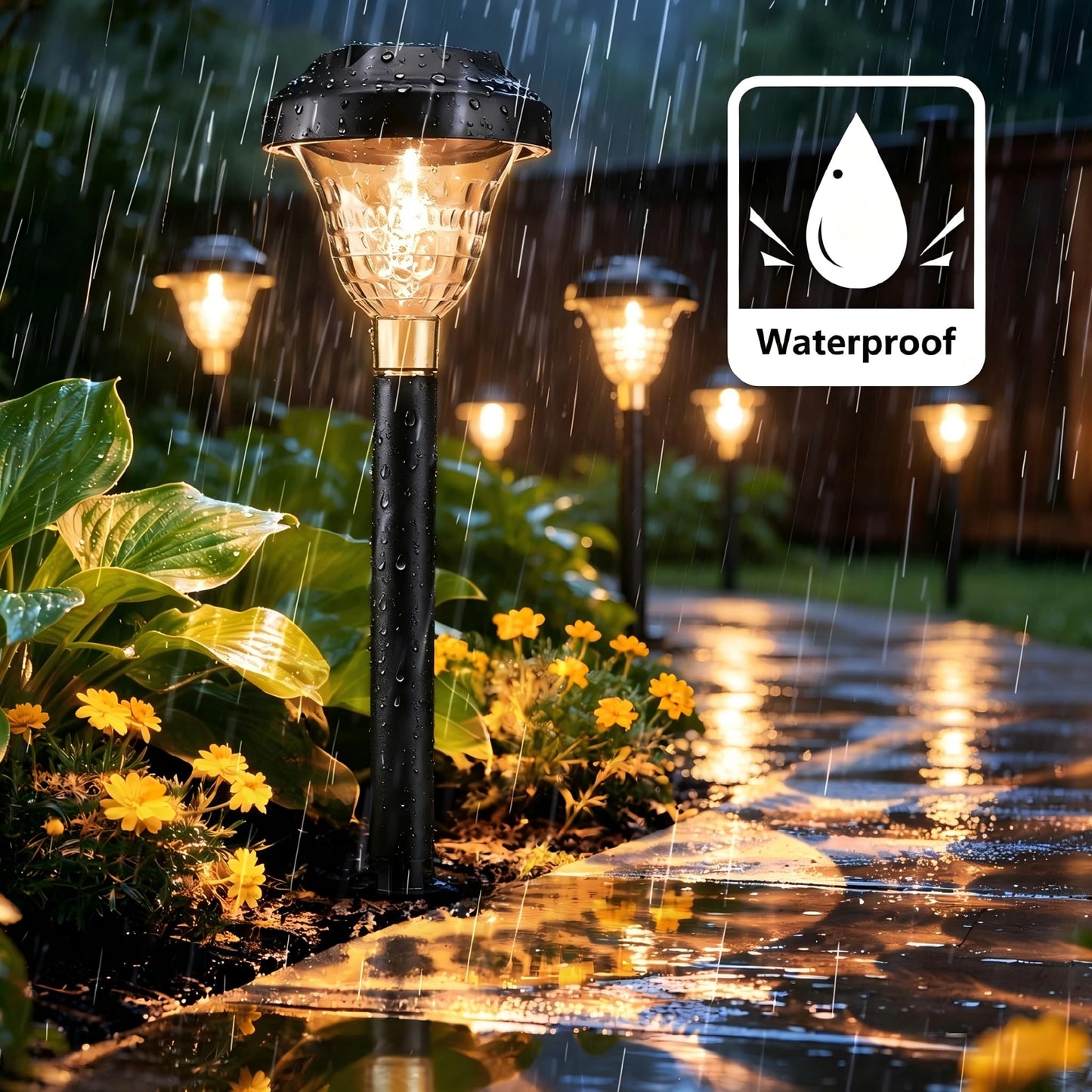 Joomer Solar Pathway Lights, 8Pack 10LED Solar Landscape Lights with Auto Lighting Sense & 2 Modes, Waterproof Outdoor Walkway Light, Warm White Cascading Garden Light for Yard, Patio, Lawn, Driveway