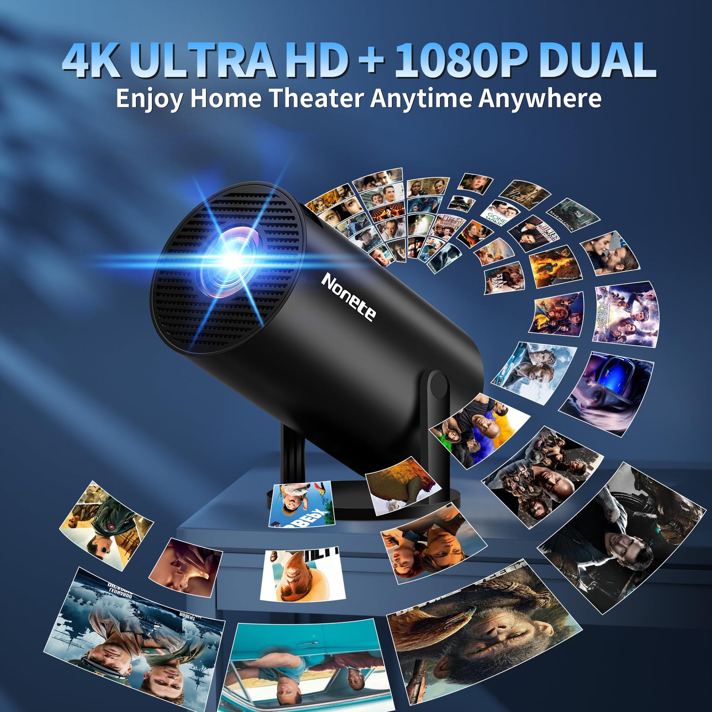 [2026 Upgraded] Mini Projector Support 4K 1080P FHD Auto Keystone 270° Rotatable with WiFi 6 and Bluetooth 5.2 Projector Portable Compatibile with HDMI/TV Stick/Memory Stick/Laptop,Black