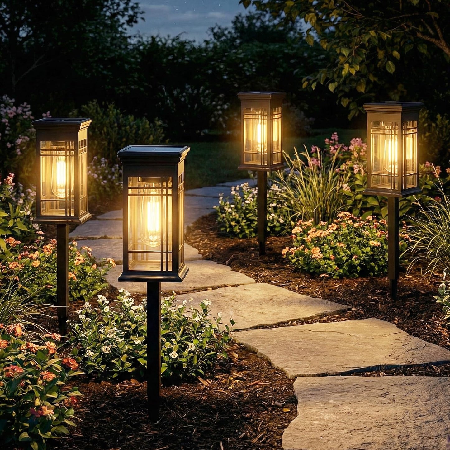 Fohil Solar Lights Outdoor Waterproof 4 Pack, LED Solar Garden Lights, Solar Pathway Lights for Yard, Path, Driveway Landscape Garden Decor-Square