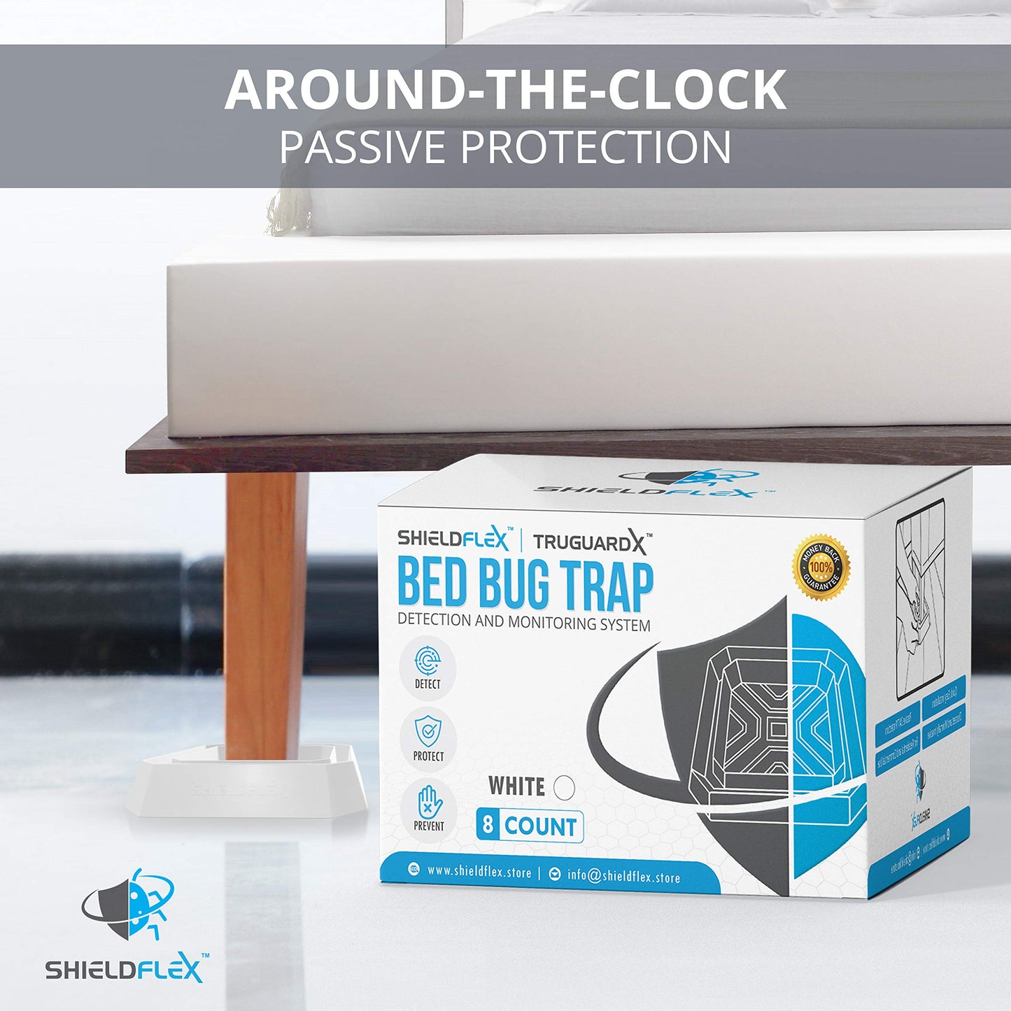Bed Bug Trap — 8 Pack | TruGuard X Bed Bug Interceptors (White) | Eco Friendly Bed Bug Traps for Bed Legs | Reliable Insect Detector, Interceptor, and Monitors, for Pest Control and Treatment