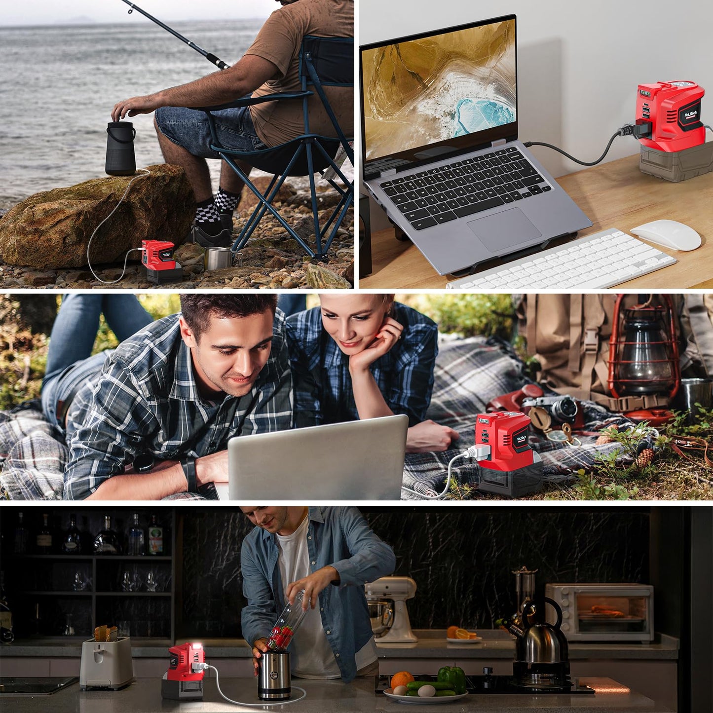 200W Power Inverter for Milwaukee M18 Battery, VoLtTech Battery Inverter 18V to 110V-120V, Power Station USB Charger Adapter Power Adapter with 2 USB Ports & 1 Type-C & 1 AC Outlet (No Battery)