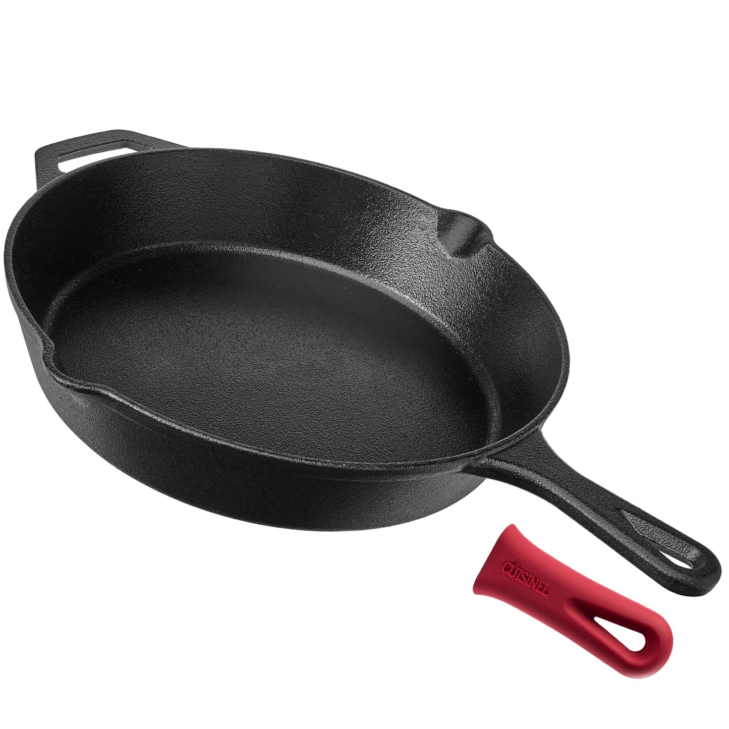 Cast Iron Skillet - 12"-Inch Frying Pan with Assist Handle and Pour Spots + Silicone Grip Cover - Pre-Seasoned Oven Safe Cookware - Indoor/Outdoor Use - Grill, Stovetop, Induction and Firepit Safe