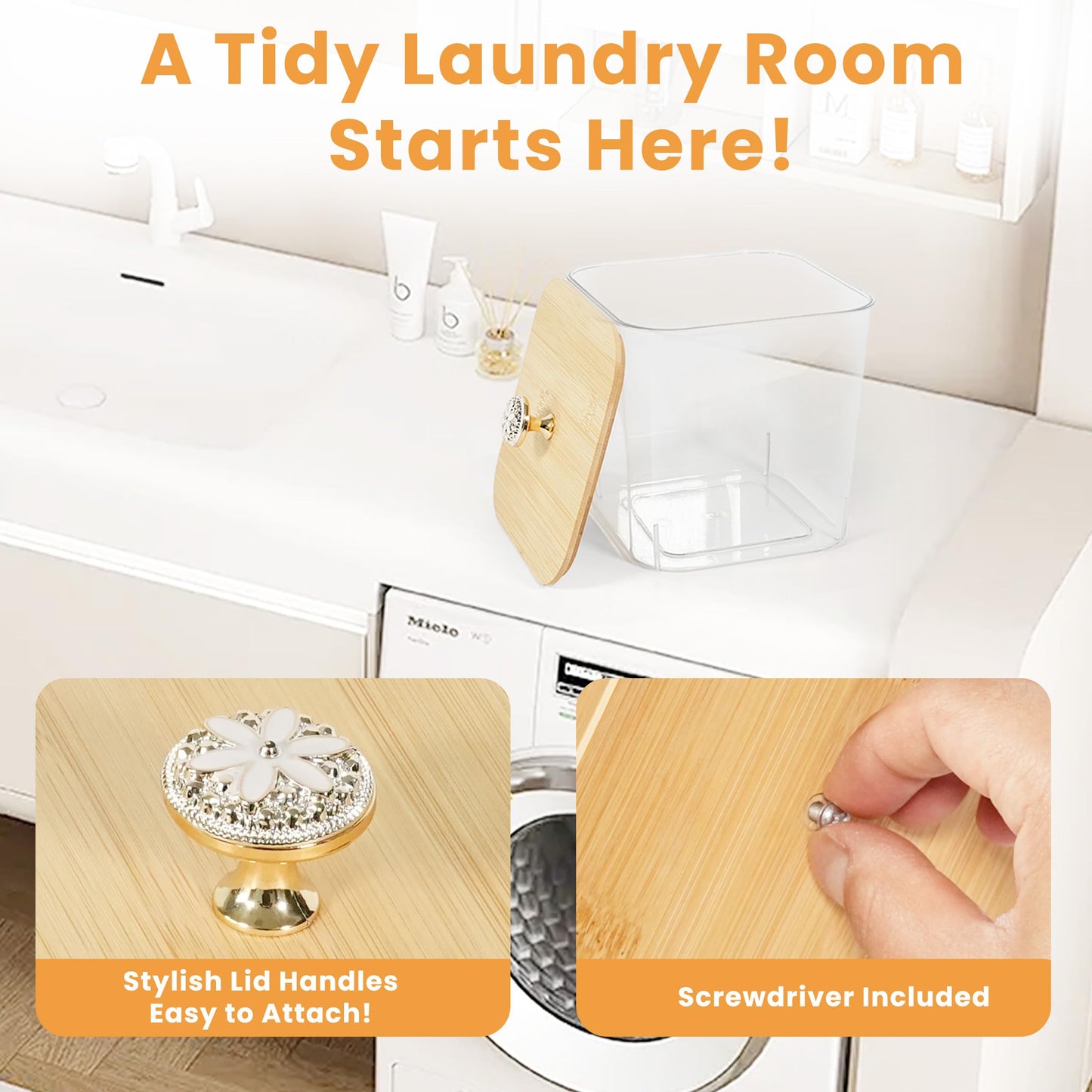 4 Pack Laundry Pods Container & Dryer Sheet Holder - Clear Plastic Laundry Room Organization Storage Containers with Lids, Scoops & Labels for Detergent Pods, Powder, Scent Boosters, Beads