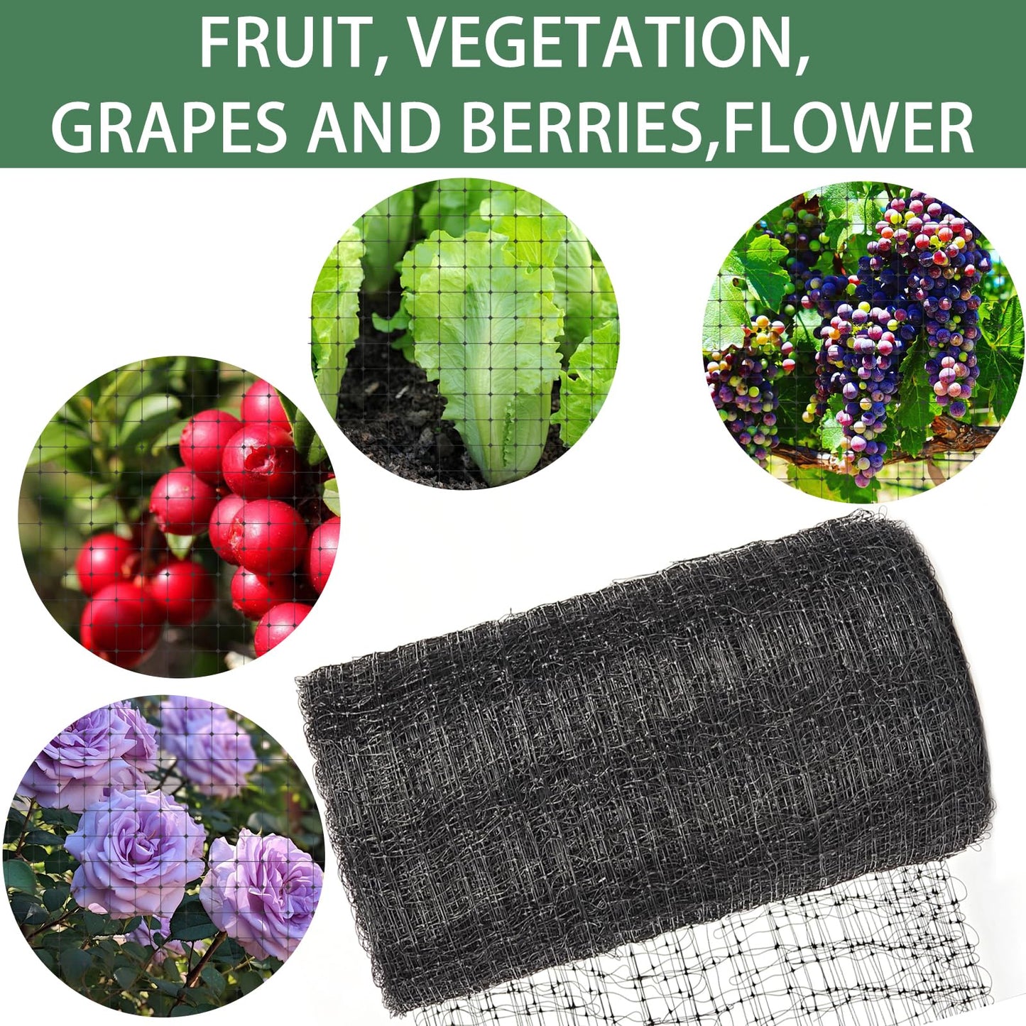 2pcs Bird Netting for Garden 7 x 100 Feet, Black Garden Protection Netting Heavy Duty Wire Mesh Net Barrier, Protect Plants Fruits Trees from Rodents Birds Deer Poultry Reusable Animal Fencing, Black