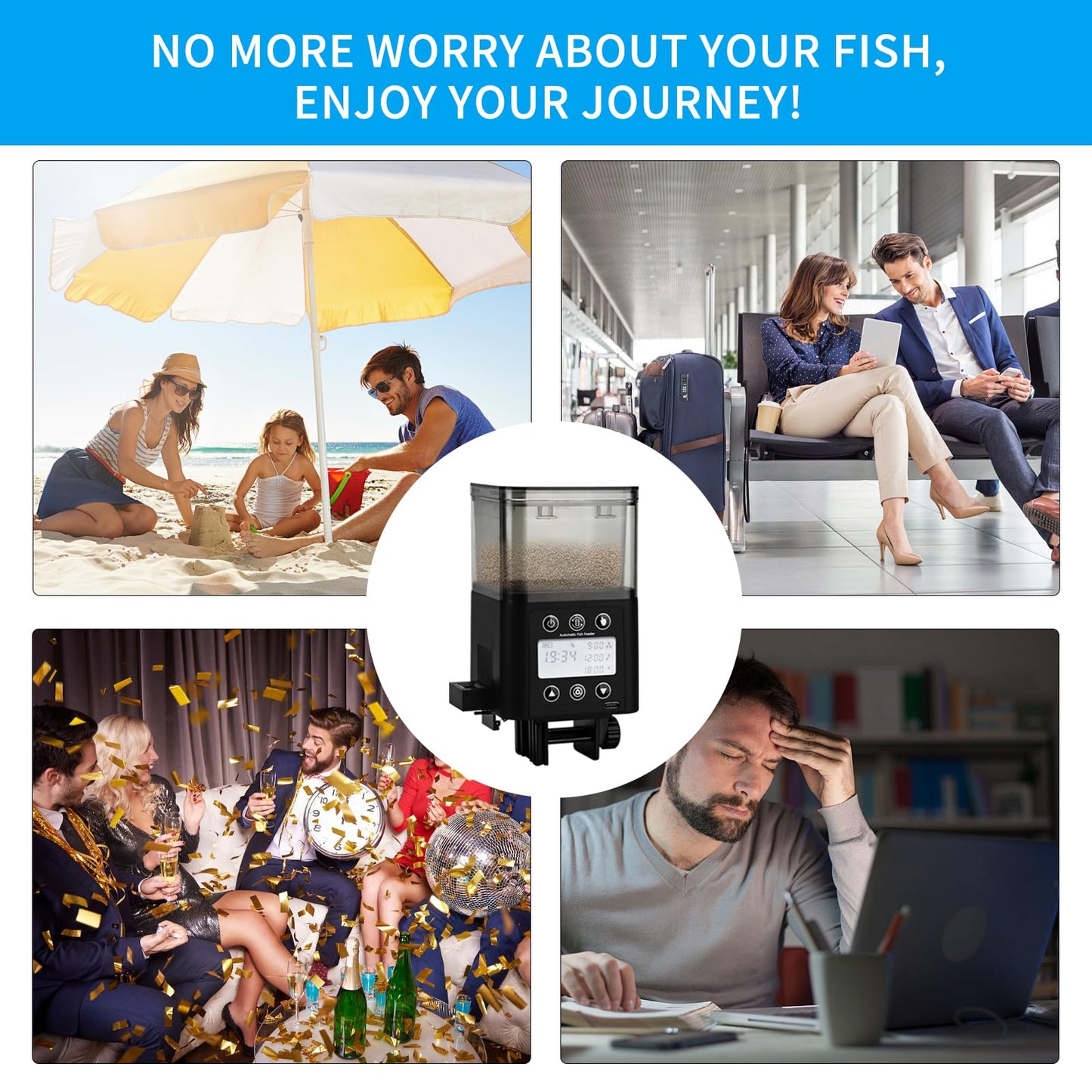 Automatic Fish Feeder for Aquarium with Timer, LCD Display 320ML Large Capacity Adjustable Fish Dispenser, Operated Feeders for Goldfish, Turtle for Vacation, Weekend or Daily Use(Black)