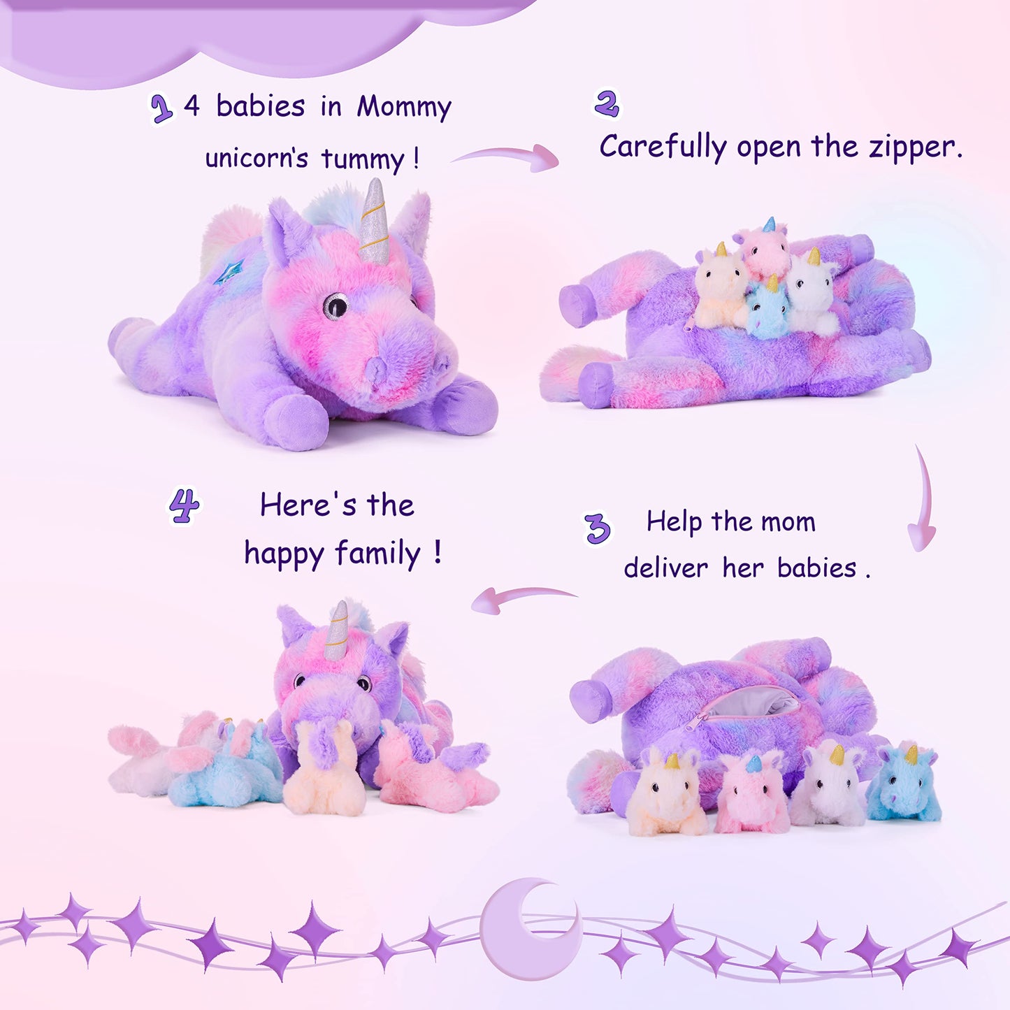 IKASA Mami Unicorn Cuddly Toy Soft Toy 48 cm Mum and Baby Plush Toy for Girls Age 4-6 Plush Toy, Gift for Children