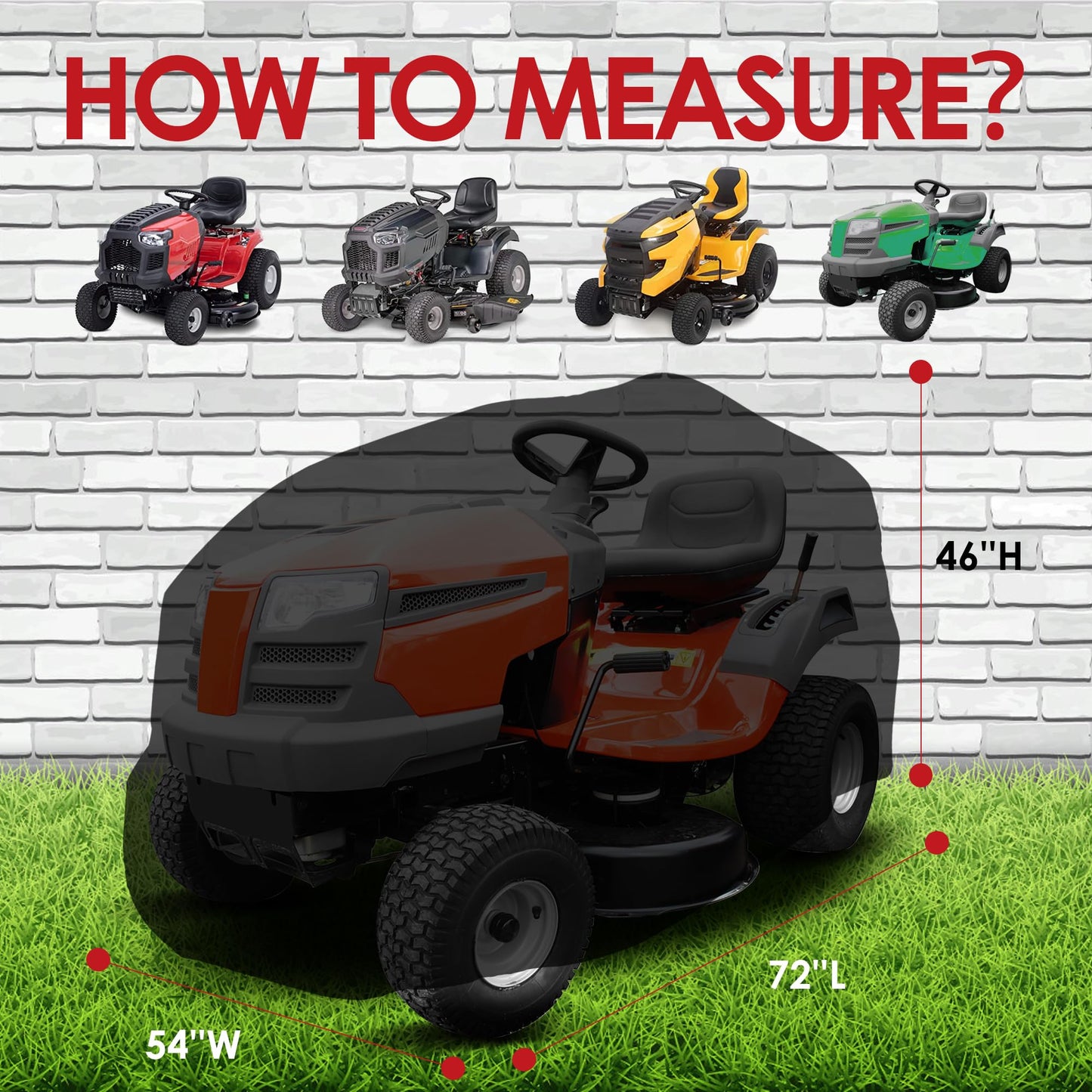 K-Musuclo Riding Lawn Mower Cover, Outdoors Tractor Cover Heavy Duty 420D PU Coating, Waterproof Strip With Drawstring & Cover Storage Bag（72"L X 54"W X 46"H）