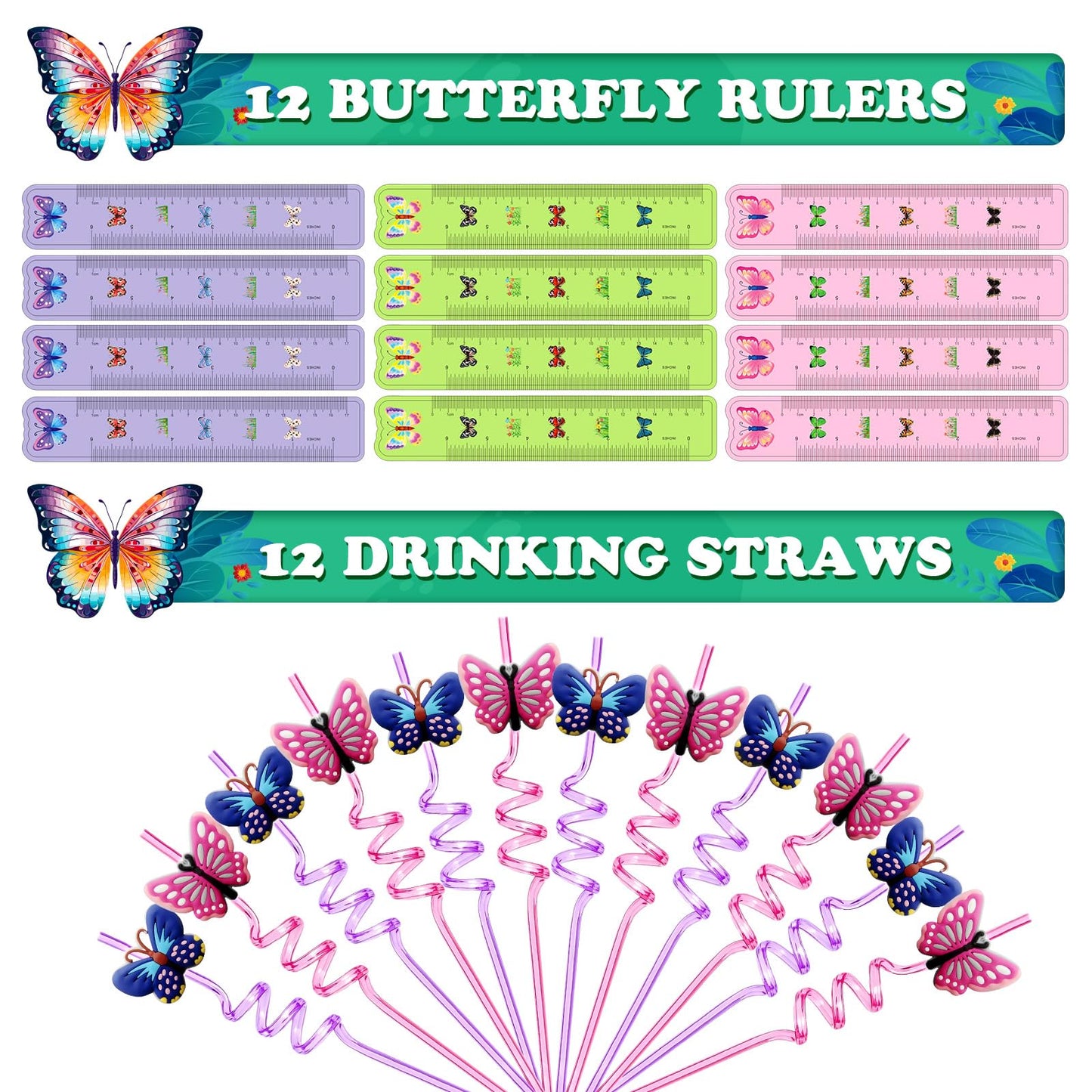 170pcs butterfly party favors Supplies, rulers,Scratch Crafts,Gift Bags,Stickers School Stationery Bulk for Kids Birthday Fill Up the Goodie Bags Prizes Pinata Fillers girl Party Decorations