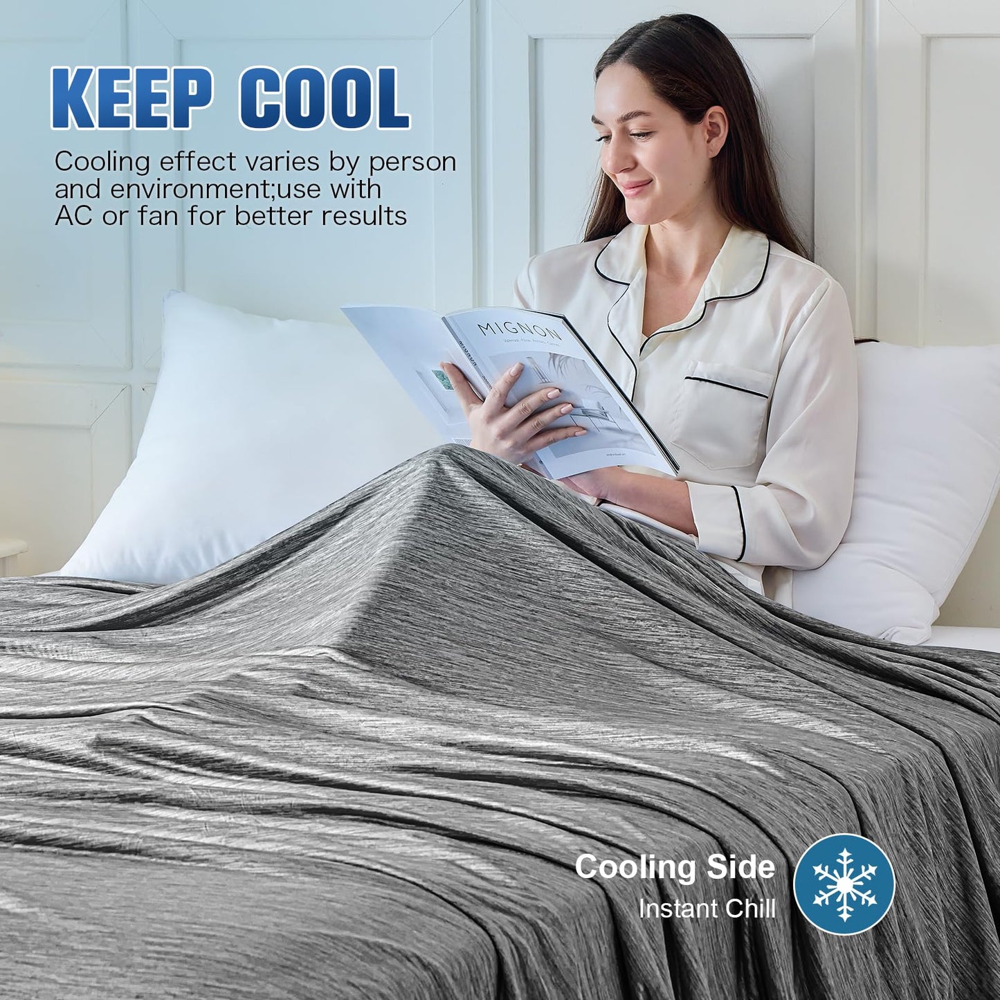 KMUSET Cooling Blanket Twin (60"X80") Breathable Summer Blanket, Dual-Sided Cooling Fabric, Lightweight Mothers Gifts Blankets for Couch or Bed,Cold Blankets for Hot Sleepers, Teens & Adults,Grey