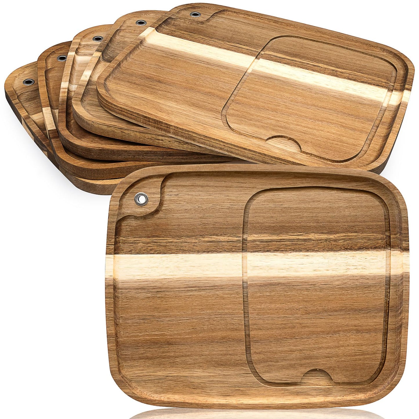 6 Pcs Acacia Wood Steak Plates with Juice Channel, Wooden Steak Board Set, Wood Serving Boards for Serving Steak, Meat, Charcuterie, Appetizer (13 x 11 x 0.6 Inch)