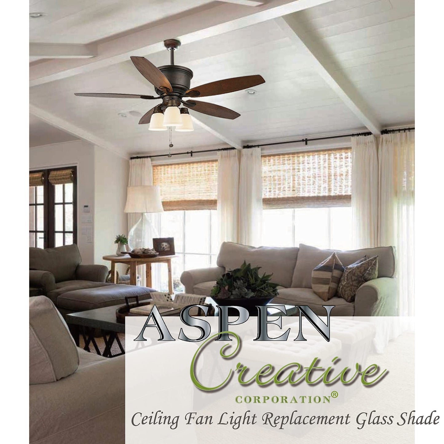 Aspen Creative 23030-4 Transitional Alabaster Bell Shape Ceiling Fan Glass Shade 2-1/8" Fitter, 4-5/8" D x 4-5/8"H, 4 Pack