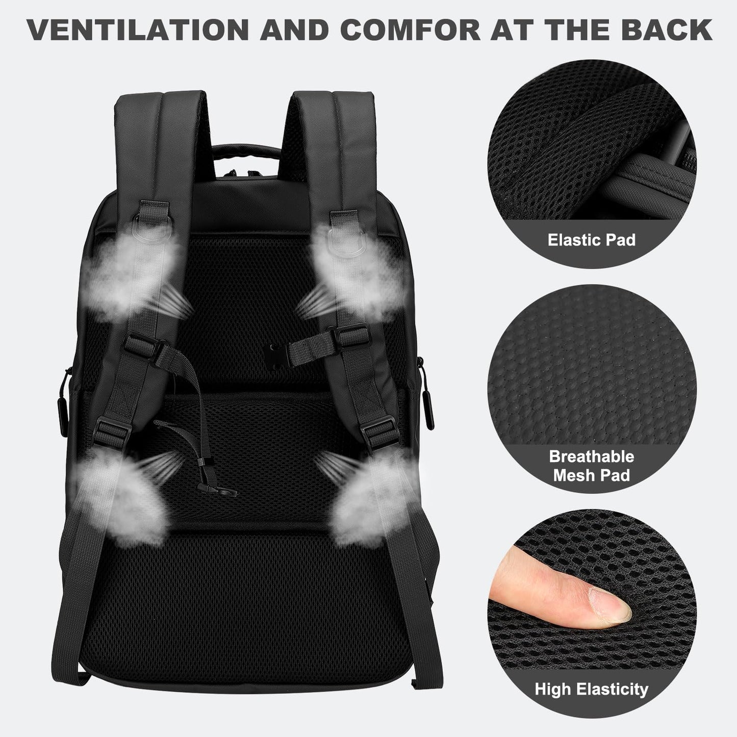 DTGN Large Capacity Water Resistant Laptop Backpack, 17 Inch Airplane Approved Durable Bag for College, Business Travel, Black