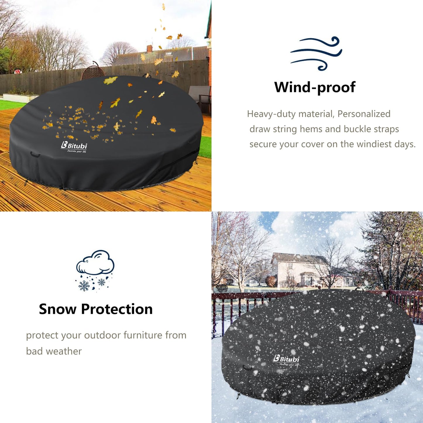 Bitubi 75 Inch Heavy Duty Waterproof Outdoor Daybed Cover - 600D Tough Canvas Anti-UV Patio Canopy Daybed Sofa Cover 75" Dia x 35"/16”H, Black