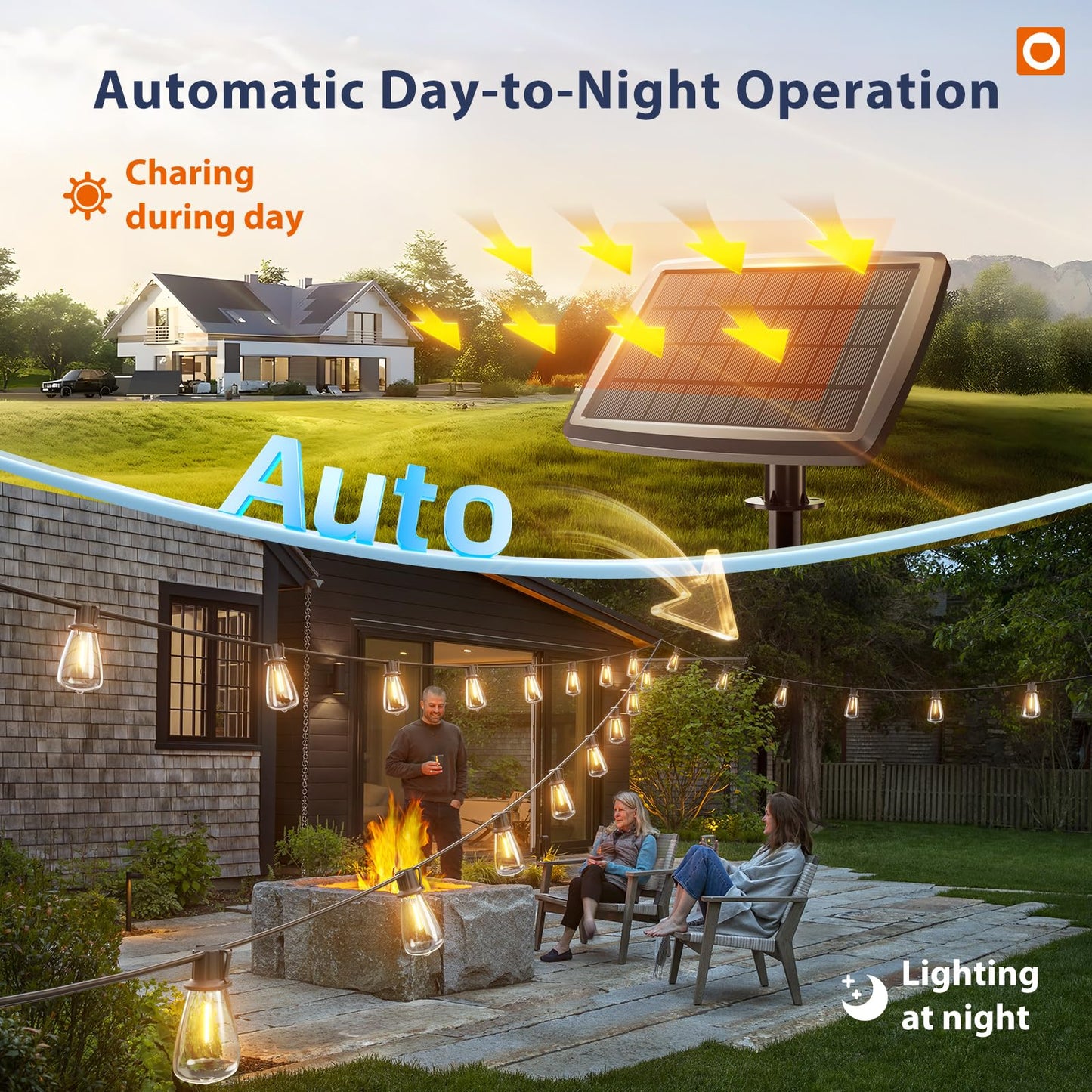 addlon 102FT(96+6) Solar String Lights Outdoor with Remote, Waterproof Patio Lights with 30+2 Shatterproof LED Bulbs, Dimmable & Timable Long-Lasting Solar Lights for Backyard Camping Garden Decor