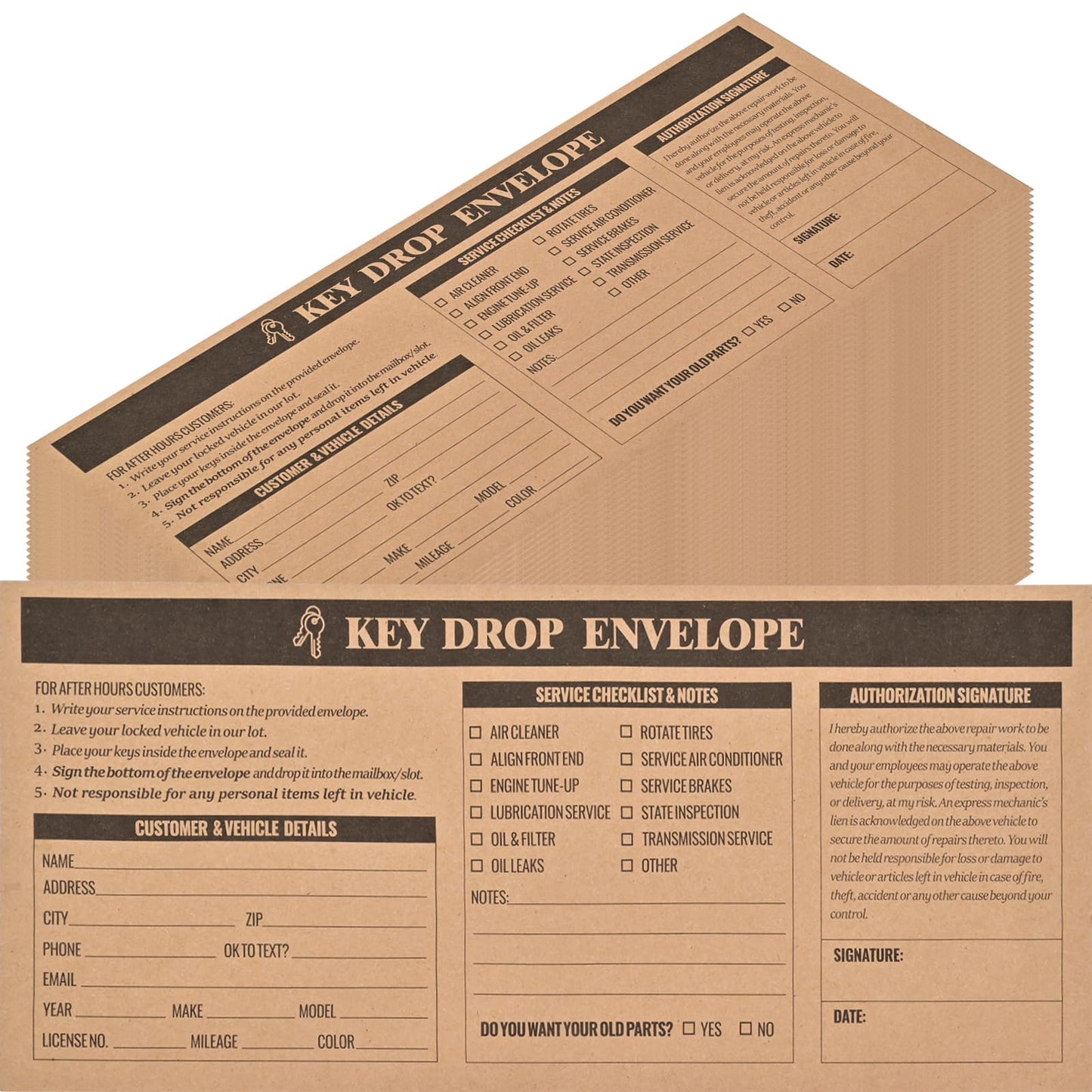 500-Count Key Drop Envelopes for Auto Shop Repair & After Hours Service, #10 Self Adhesive 28lb Brown Kraft Paper, Ideal for Overnight Service Drop Box, 4.125 x 9.5 Inches(horizontal)