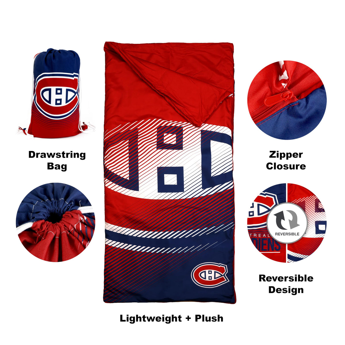 NHL Montreal Canadiens Kids Lightweight Indoor Slumber Bag/Sleeping Bag with Portable Drawstring Bag EXPRESSIONS Ultra-Soft & Cozy (Official NHL Product)