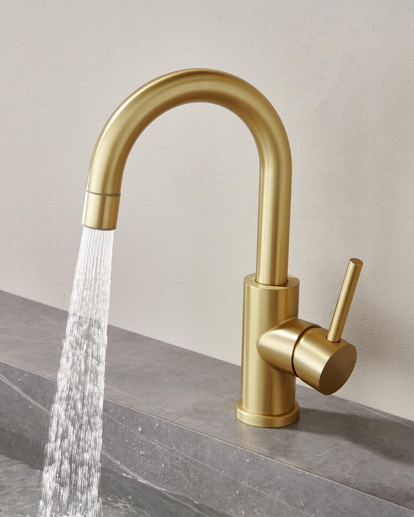 Tohlar Gold Bathroom Faucet, Brushed Gold Bathroom Sink Faucet with Sprayer, RV Vanity Small Kitchen Faucet with 360° Rotation Spout, Single Hole Bar Sink Faucet with Pop Up Drain, 24” Supply Hoses