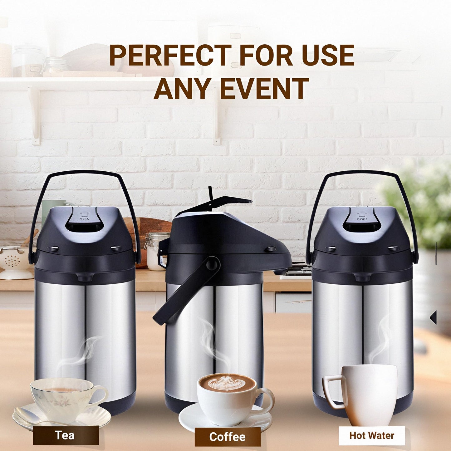 Insulated Thermal Coffee Carafe, 102oz (3L), Stainless Steel, Airpot Coffee Dispenser with Pump for Hot/Cold Drinks