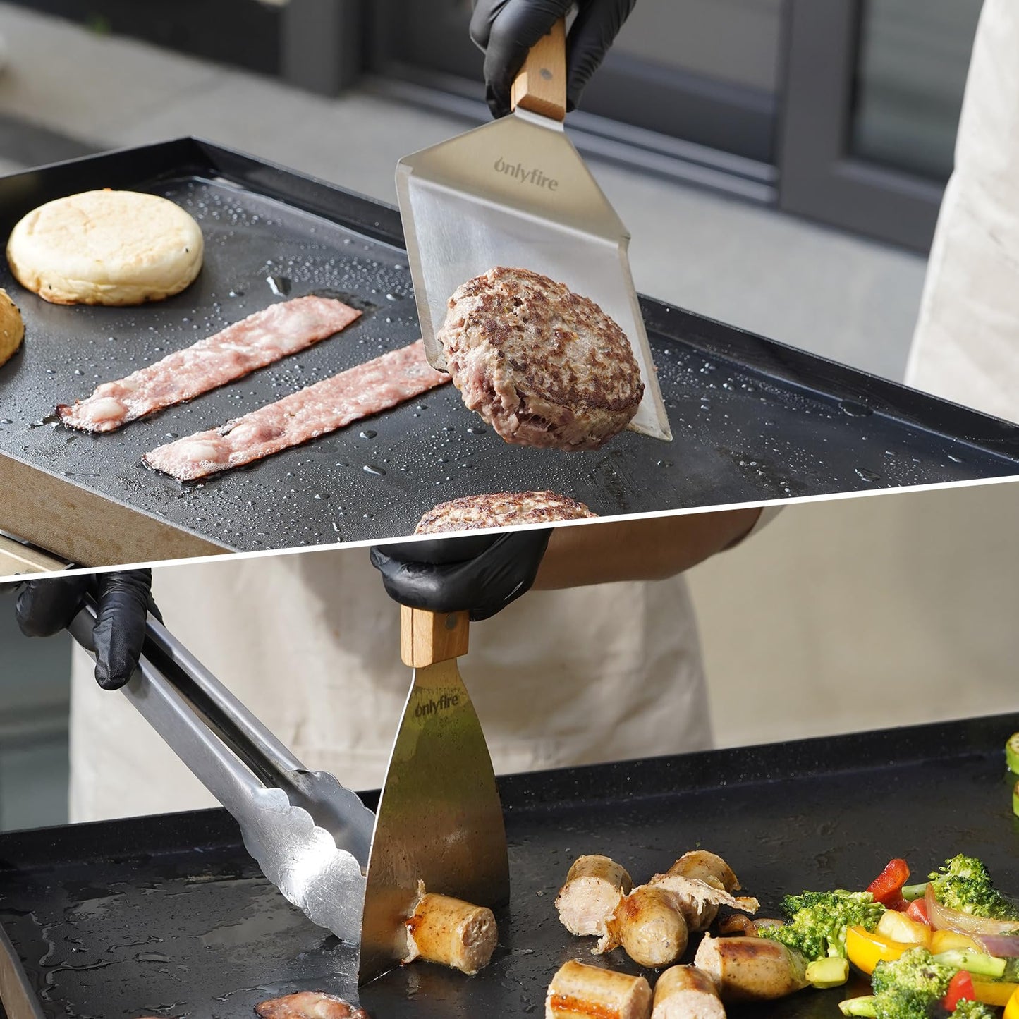 onlyfire 6PC Burger Set, Cheese Melting Dome & Burger Press Kit, Basting Cover with Burger Smasher & Grill Spatula & Hamburger Press Patty Maker for Outdoor Griddle BBQ