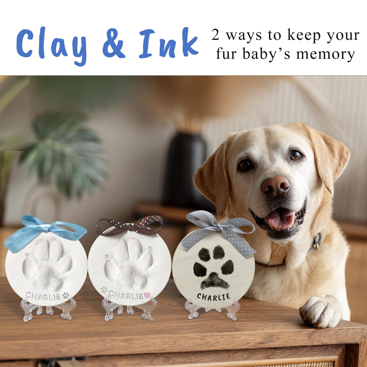 Skittypurr Clay & Ink Paw Print Kit,Make 3 Pawprint Ornaments(2 Clay&1 Ink),Dog Cat Paw/Nose Print Keepsake,Clean Touch Ink Pad & Soft Clay, Inkless Pet Paw Print Impression Kit,Pet Christmas Ornament