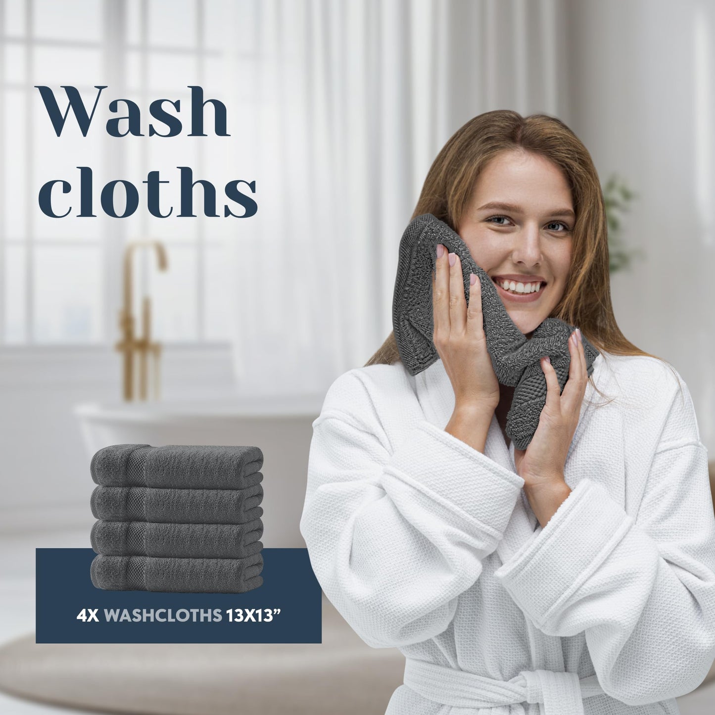 White Classic Luxury Dark Gray Bath Towel Set - Combed Cotton Hotel Quality Absorbent 8 Piece Towels | 2 Bath Towels 700GSM | 2 Hand Towels | 4 Washcloths [Worth $72.95] 8 Pack | Dark Gray