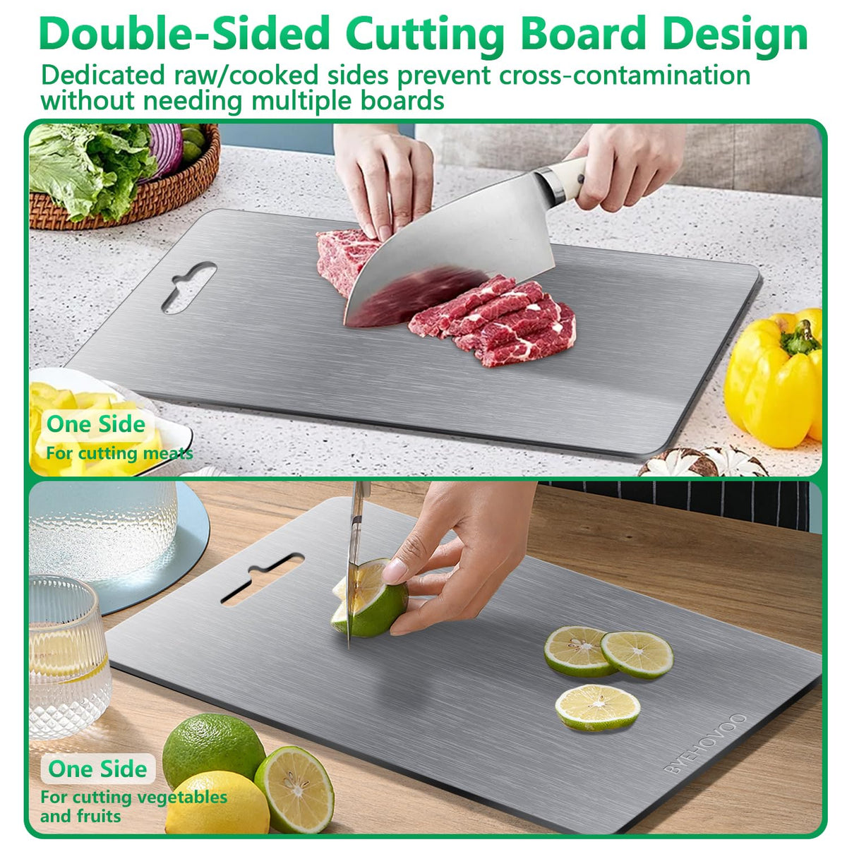 Titanium Cutting Boards for Kitchen [Set of 3], Double Sided Pure Titanium Cutting Board | Easy to Clean | Dishwasher Safe | Food-Grade Raw & Cooked Foods or Outdoor Camping Chopping Board