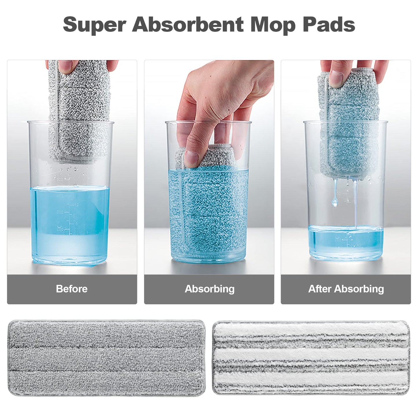 JOYMOOP Flat Mop Pads, Microfiber Mop Cleaning Pads, Washable Pads, Pads Replacement for Flat Mop or Mop Bucket Set, Pack of 4 Refills 15inch - Grey and Stripe