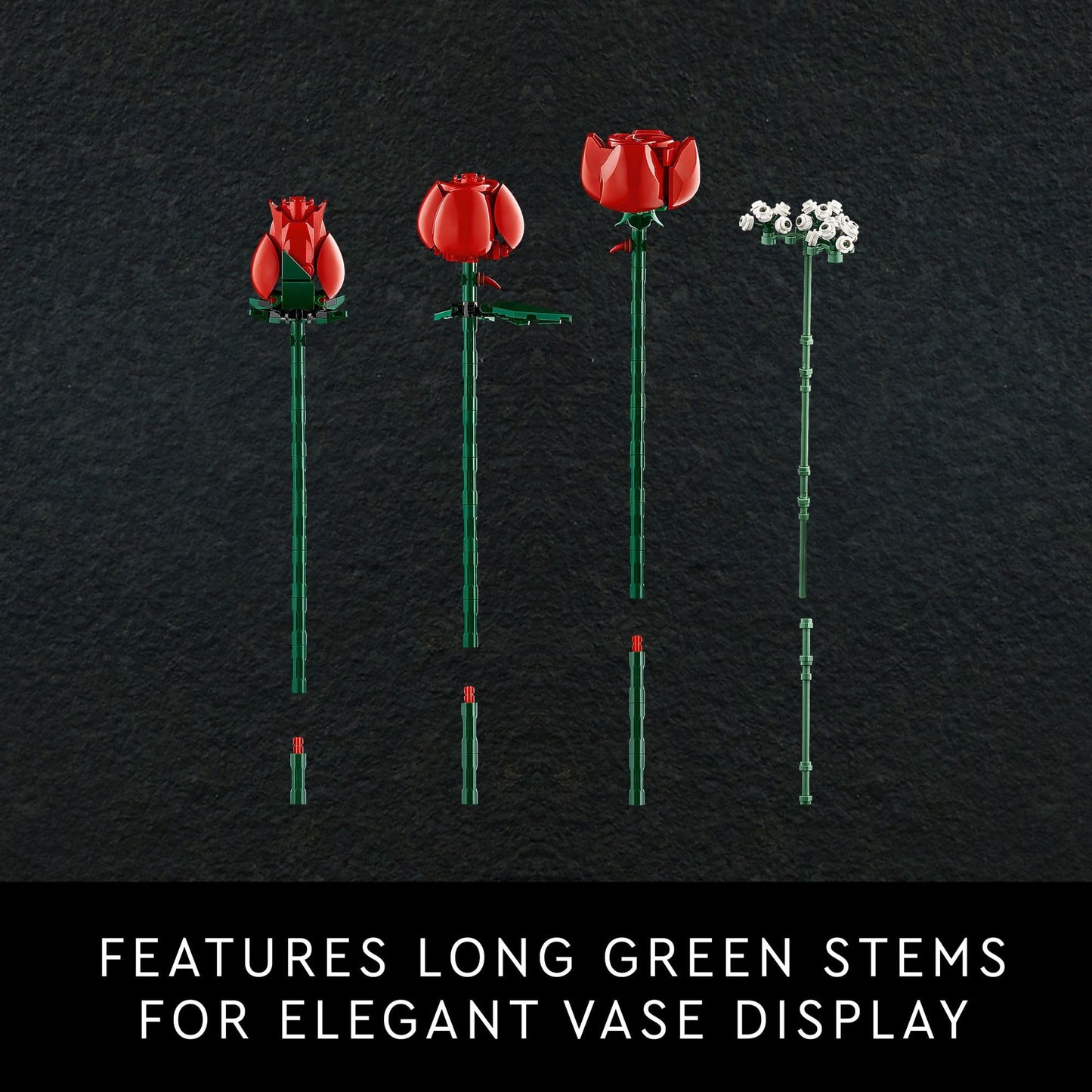 LEGO Botanicals Bouquet of Roses Artificial Flowers - Fake Red Roses Building Set for Adults, Ages 18+ - Gifts for Birthdays - Home Decor for Table Display - 10328