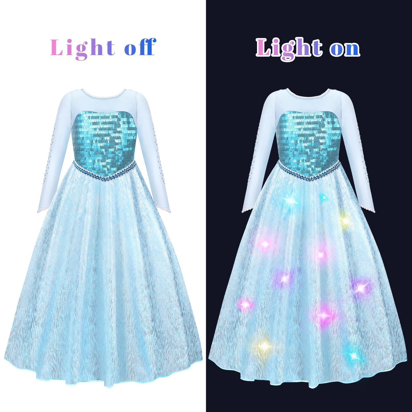 Meland Princess Dress Up Clothes for Girls, Light Up Princess Costume for Kids, Gift for 5-6 Years Old Toddler Girls