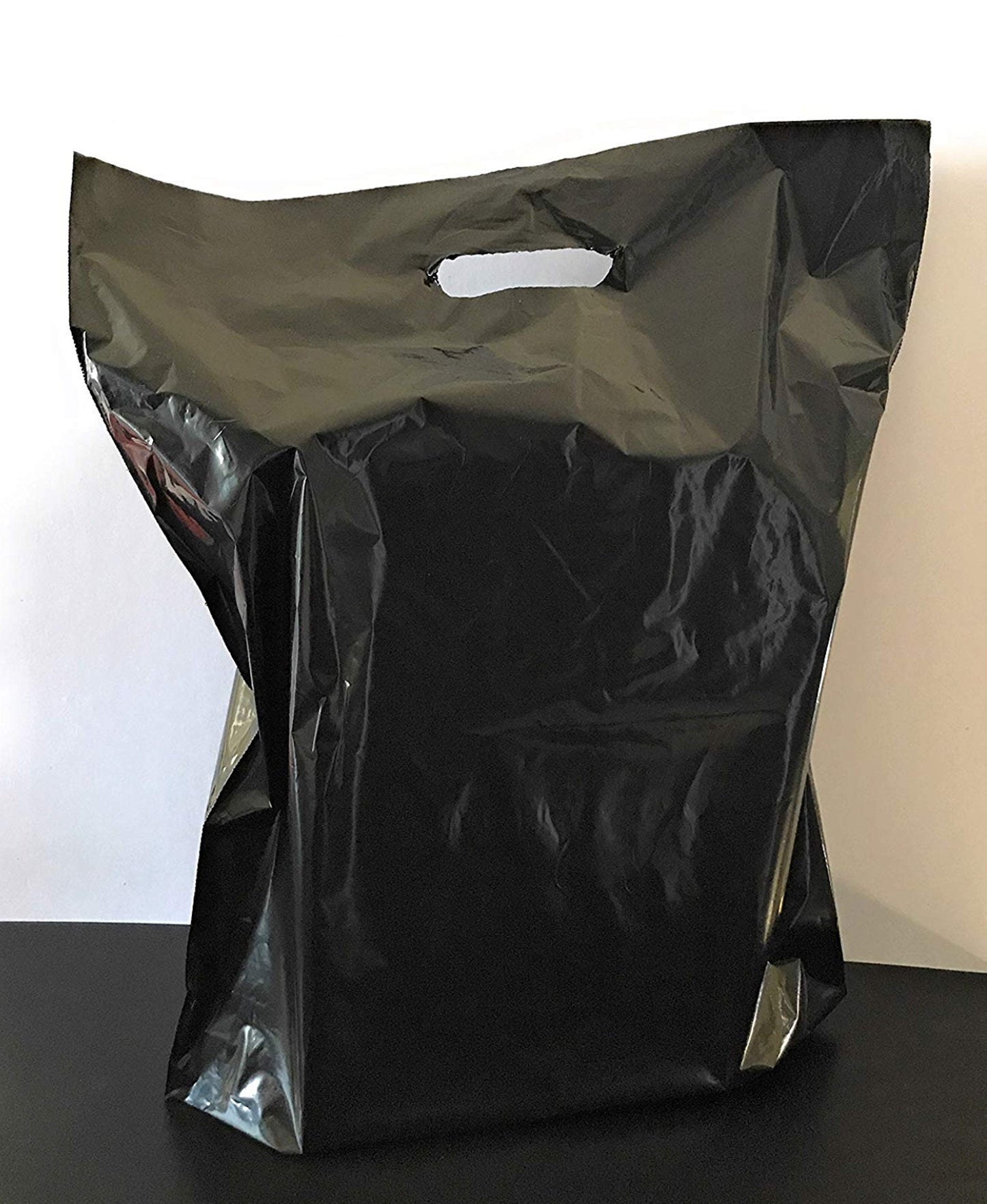 BLACK PLASTIC MERCHANDISE STORE BAGS, different sizes 9"x12", 12"x15", 15"x18" PACKS of 100/200/500 Retail Product Bags I 100% Recyclable (200, 15"x18)