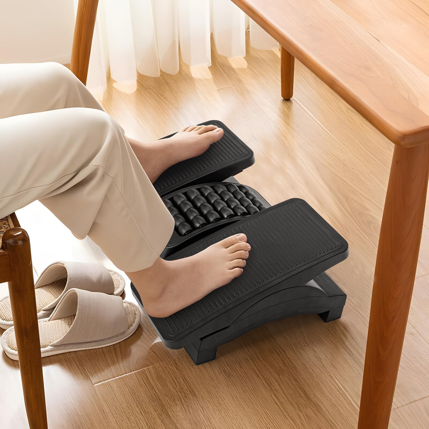 AKOZLIN Footrest Under Desk Massage Foot Rest with 2 Separate Foot Panels and Center Massage Roller Ergonomic Adjustable Office Footrest Non-Slip 20 Degree Tilt Angle Adjustment,Black