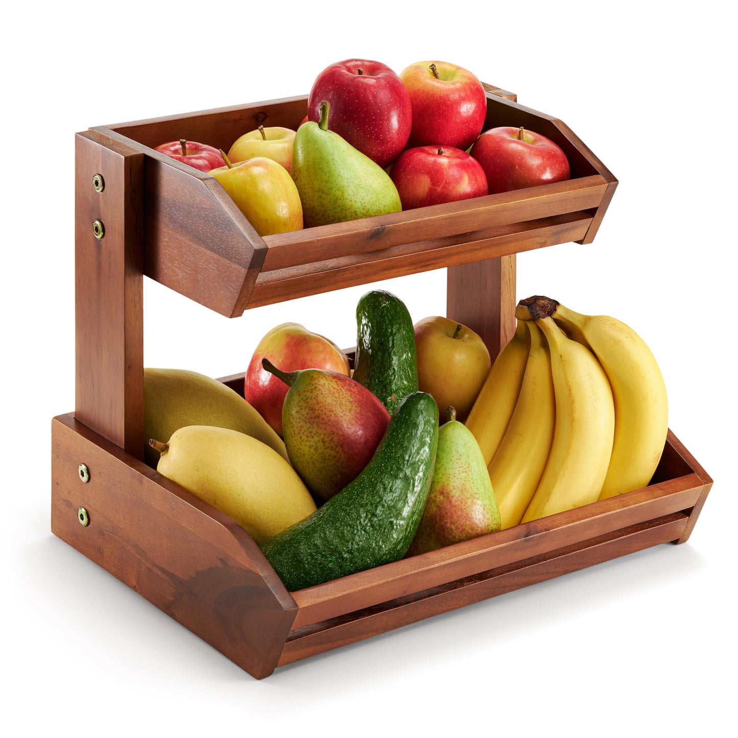HOLANA Acacia Tier Fruit Basket for Counter – Wooden Fruit Bowl for Kitchen Counter Organizer, Vegetable & Produce Storage, Wooden Basket & Snack Organizer for Countertop Storage (Acacia, 2 Tier)