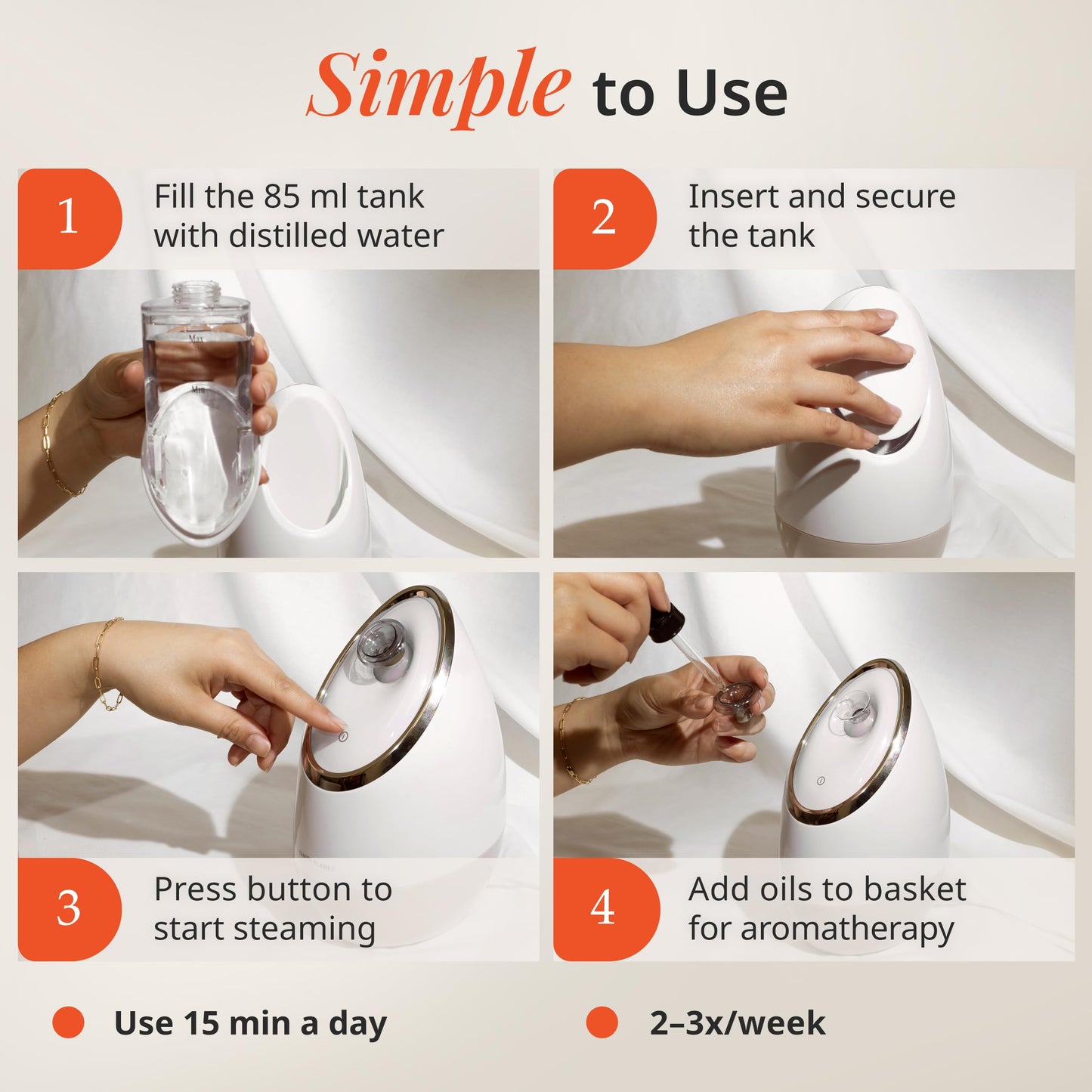 Aira Nano Ionic Facial Steamer by Vanity Planet - (Rose Gold) - Unclog Pores & Blackheads Cleaner Detoxifies, Cleanses & Moisturizes Skin - Adjustable Nozzle with Water Tank & 3 Essential Oil Baskets