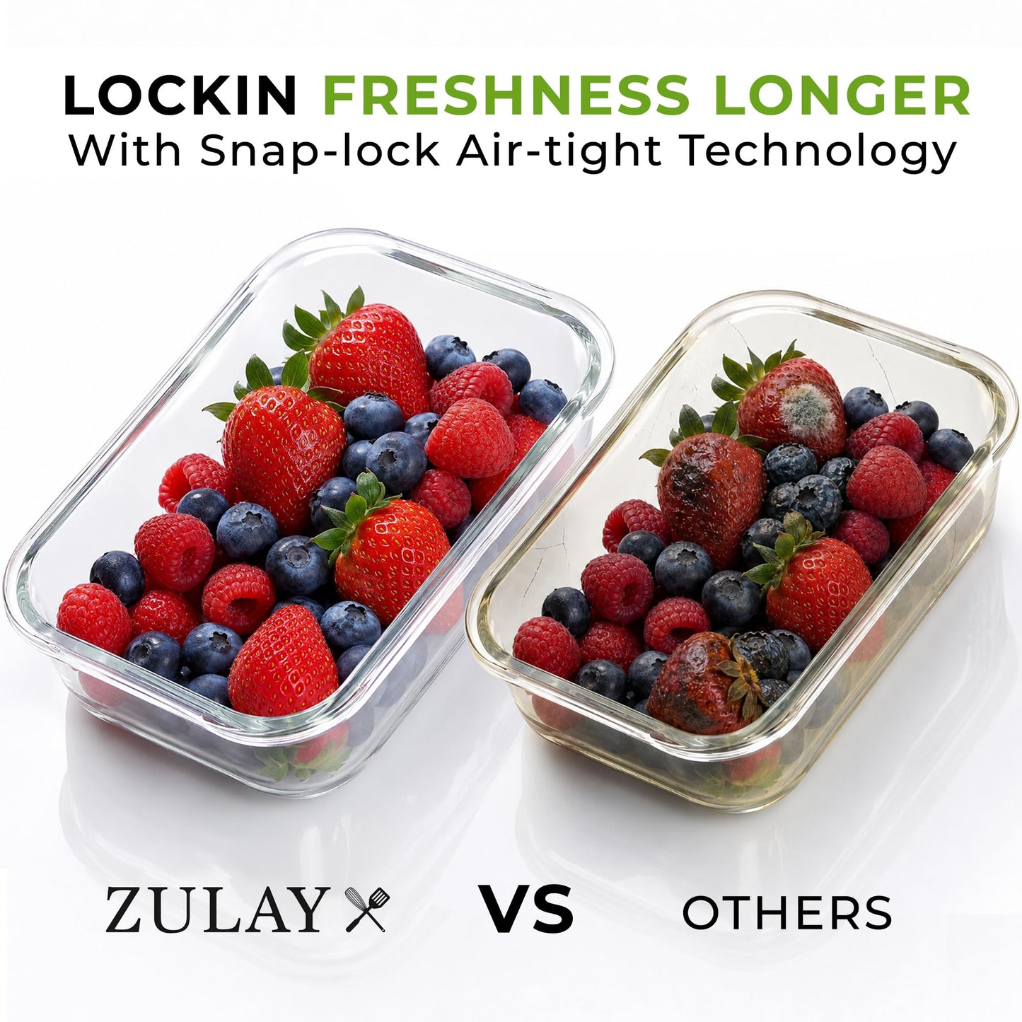 Zulay Kitchen 5 Pack Glass Food Storage Containers with Lids - 36 oz Thick & Durable Glass Meal Prep Containers - Airtight Storage Containers with Lids - Leak-Proof Reusable Meal Prep Containers
