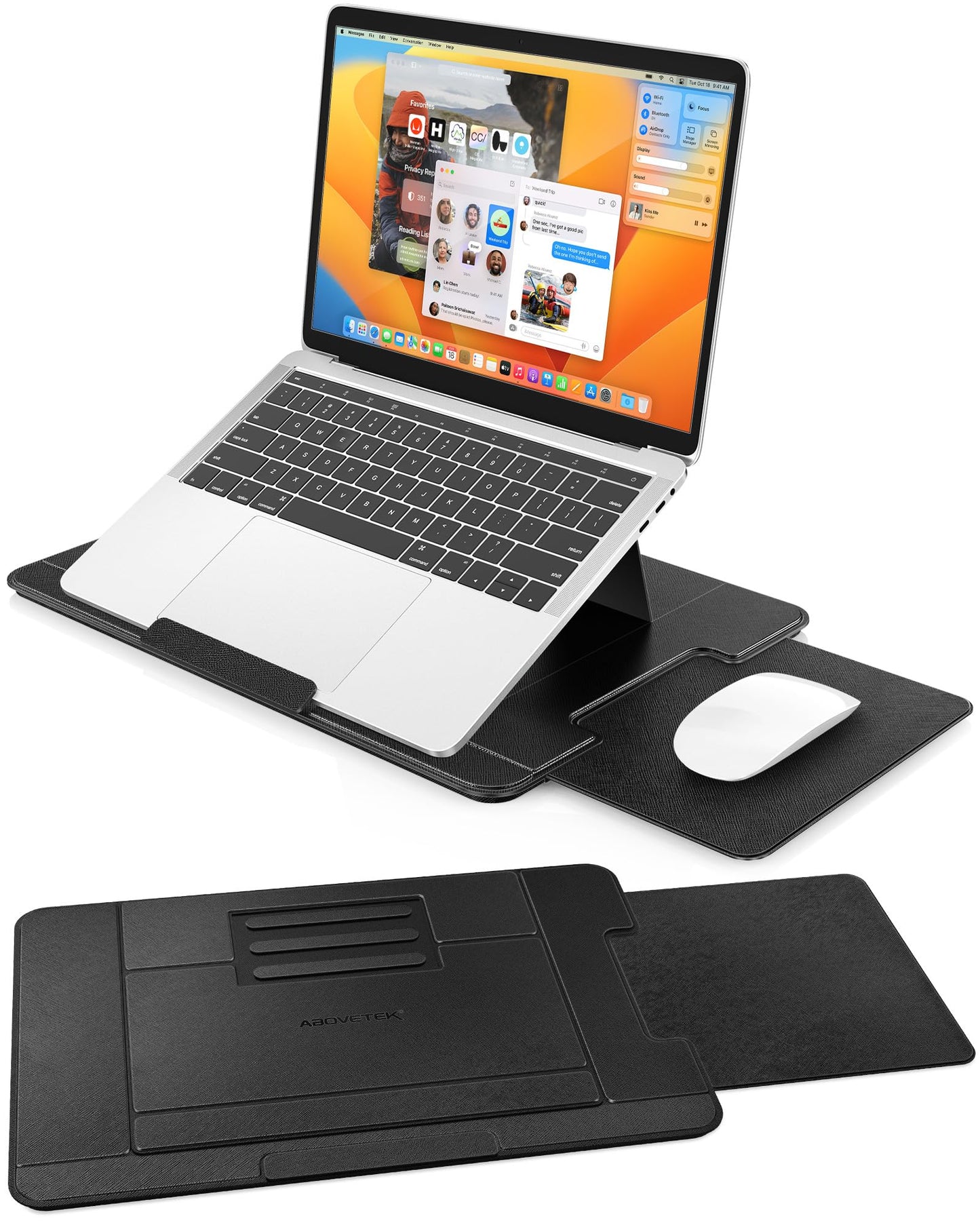 AboveTEK Adjustable Laptop Lap Desk, Portable Lap pad Workstation with Retractable Mouse Pad | 3 Ergonomic Angles, PU Leather Non-Slip Surface, Heat Shield, for Bed, Sofa, Travel