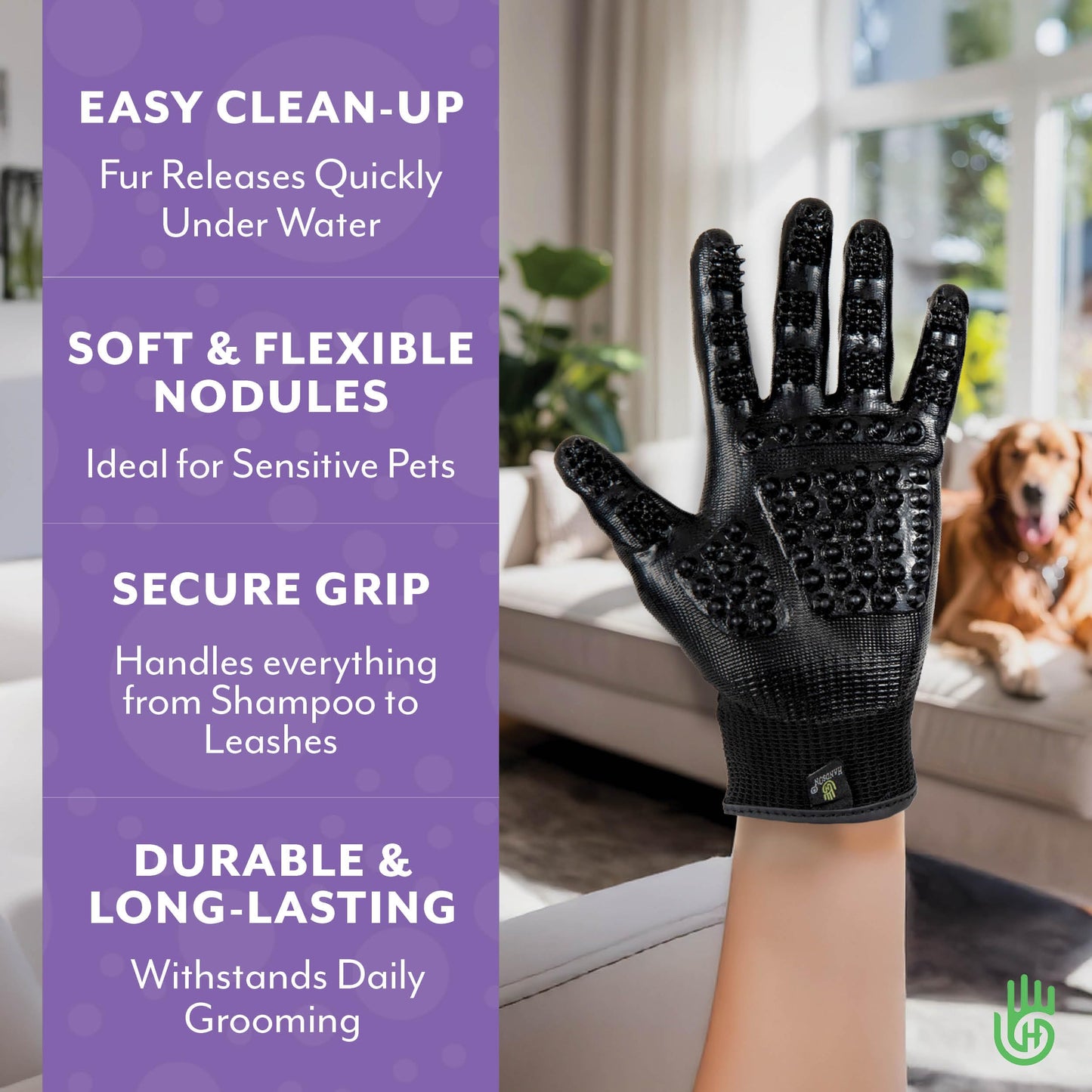 #1 Ranked, Award Winning Handson Gloves for Shedding, Bathing, Grooming, De-Shedding Horses/Dogs/Cats/Livestock/Small Pets - Black Medium