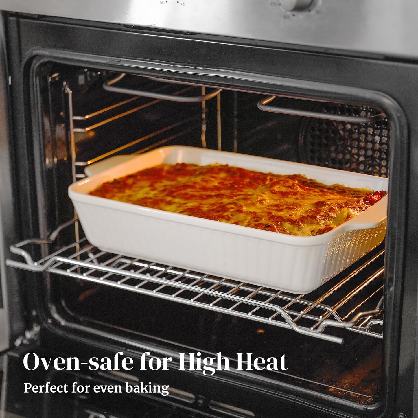 DOWAN Casserole Dishes for Oven, Baking Dishes Set, Ceramic Bakeware Sets of 3, Lasagna Pan Deep, Rectangular Baking Pan Set with Handles for Baking, Casserole, Kitchen, Wedding Gift, Soft White (15.6