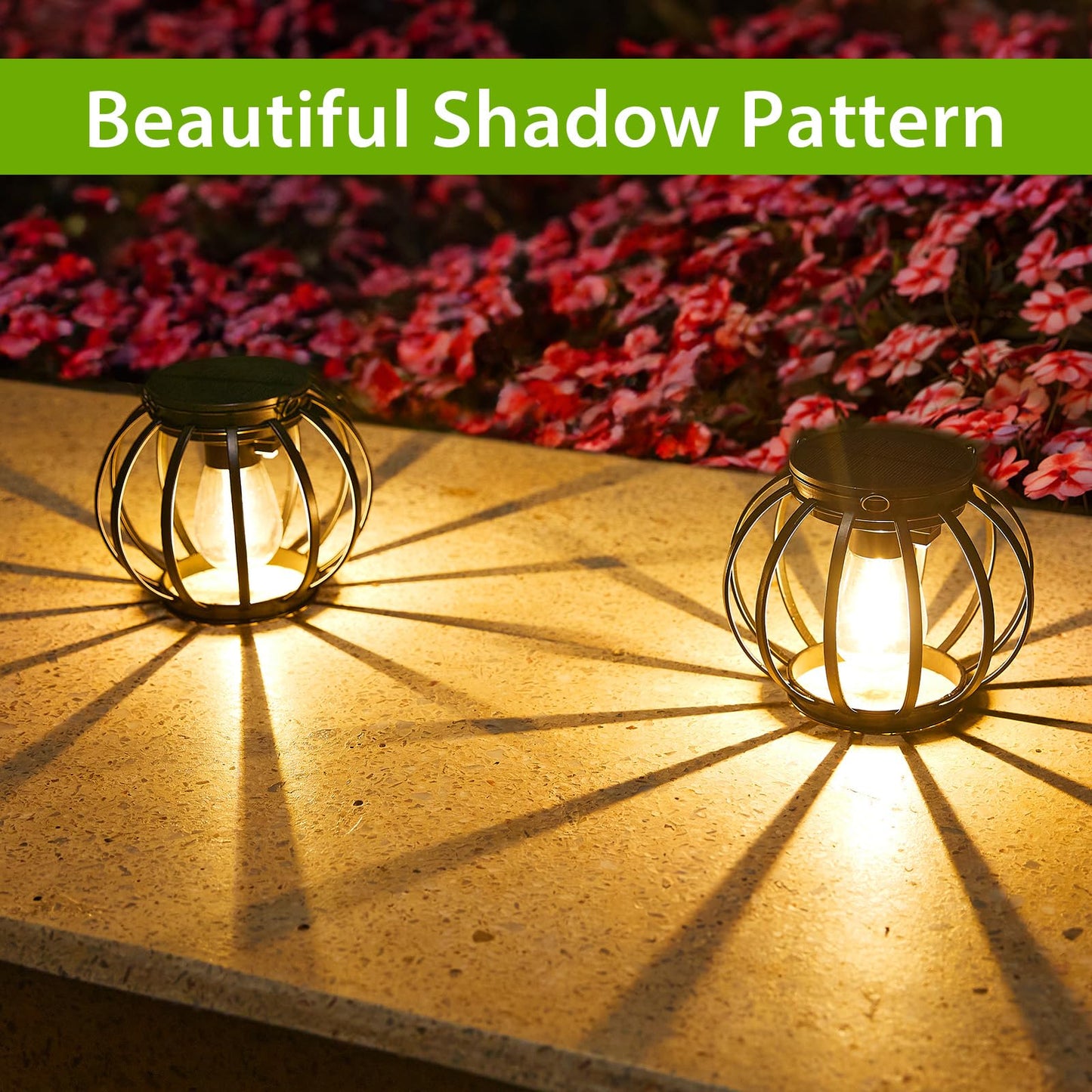 KOOPER Solar Lanterns Outdoor Lights, Upgraded Metal Solar Lantern Lights, Brighter Hanging Solar Lights Outdoor Waterproof, Auto On/Off Outdoor Solar Lights for Yard Garden Patio Pathway Decor 2 Pack