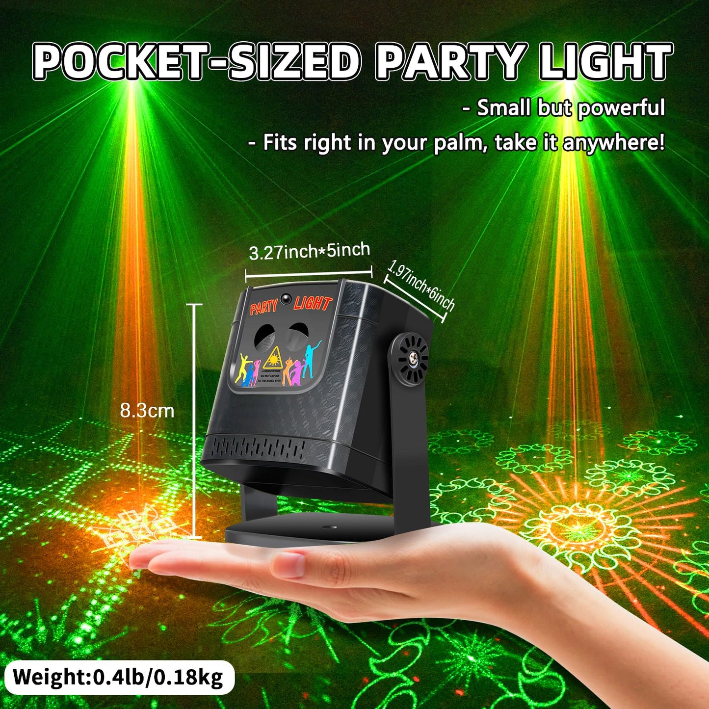 Mini Disco Ball Party Light, 60 Patterns Sound Activated DJ Strobe Lamp with Remote, Red & Green LED Projector, USB Powered Party Favors for Kids Birthday Gift, Home Room Dance Club Decorations