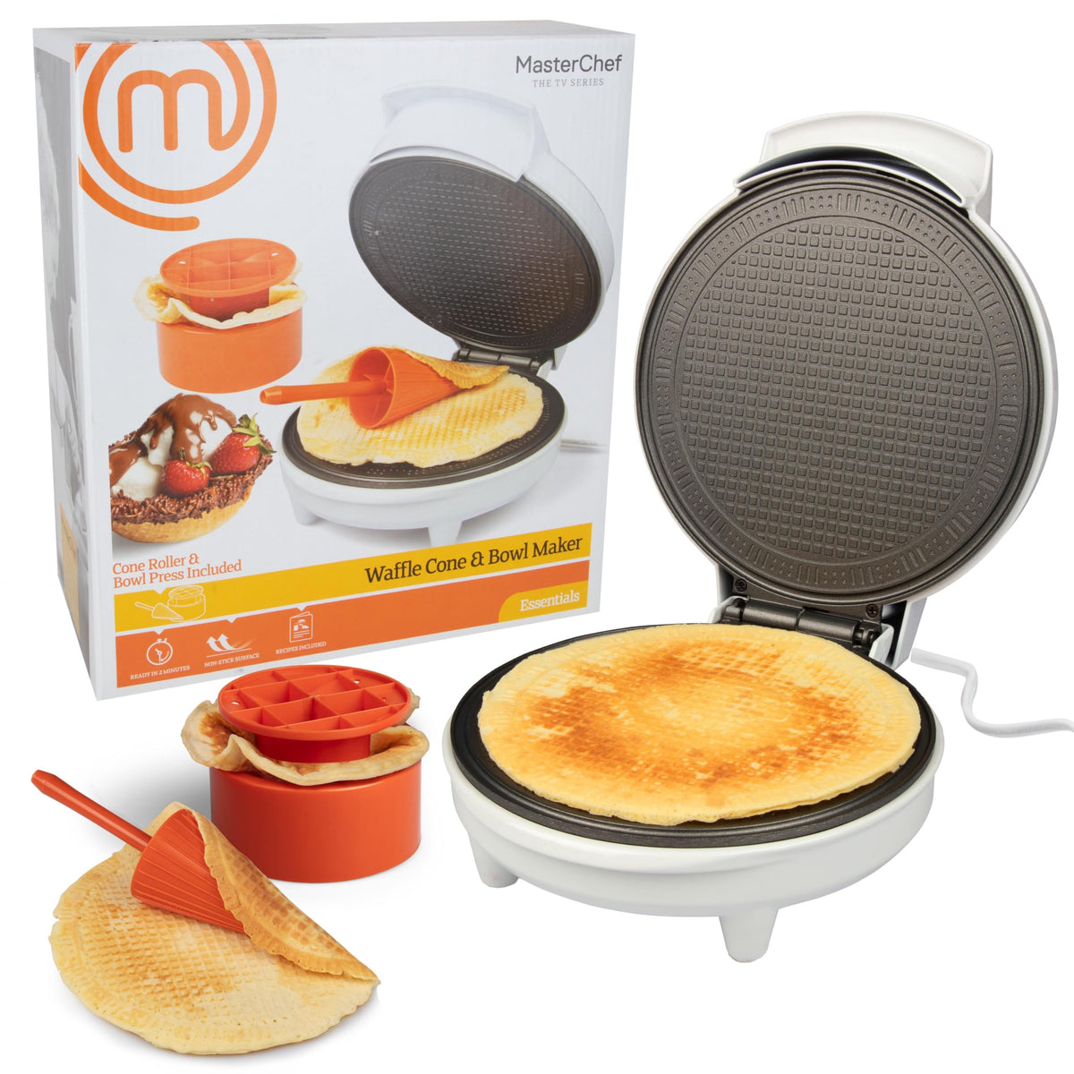 MasterChef Waffle Cone and Bowl Maker- Includes Shaper Roller and Bowl Press- Homemade Ice Cream Cone Baking Iron Machine, Fun Kitchen Appliance for Summer Parties & Gift Giving