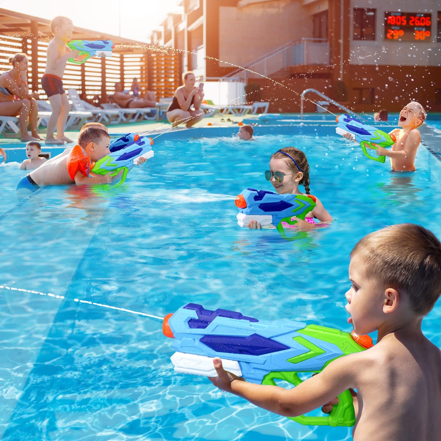 4 PCS Water Gun for Kids, Super Squirt Guns Water Soaker Blaster - 4 Shooting Modes Switch - 26 Ft Long Shooting Range - Summer Water Toys Gun for Boys Girls Adults Outdoor Pool/Garden