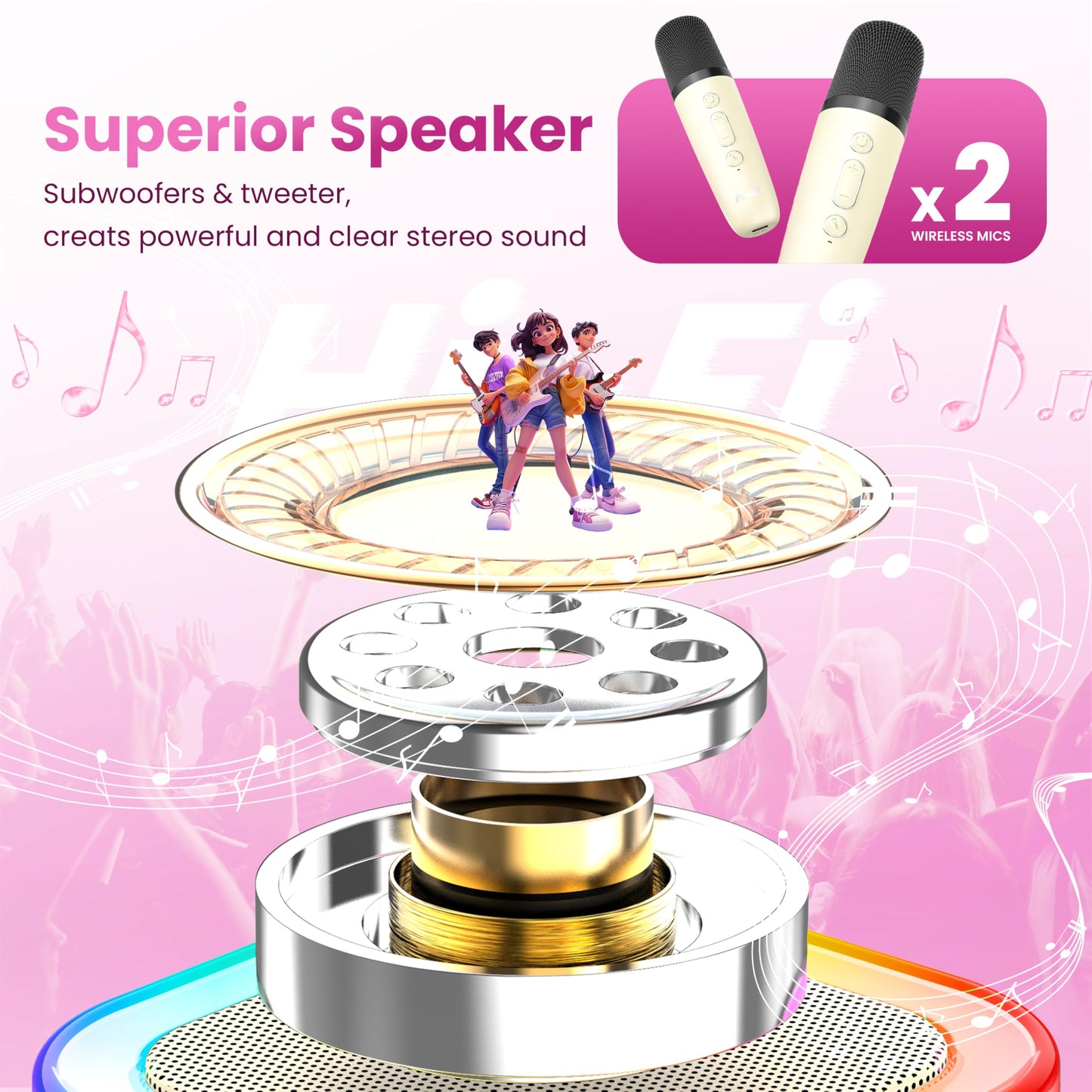 Karaoke Machine for Kids Adults, Portable Bluetooth Mini Karaoke Microphone Singing Speaker Karaoke Player with 2 Wireless Mic Toys for All Smartphones,Birthday, Family,Home Party (Beige)