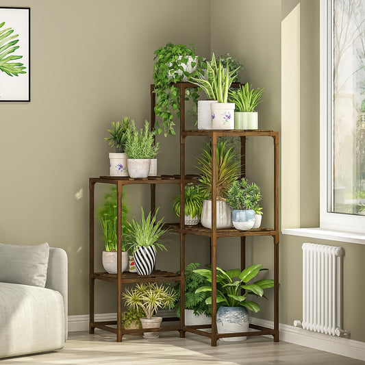 Bamworld Plant Stands Indoor Outdoor Corner Shelf Plant Shelves Indoor Plant Holder for Living 7-Tier Corner Stands Room Outdoor Plant Rack Indoor Multiple Plants Patio Balcony Garden