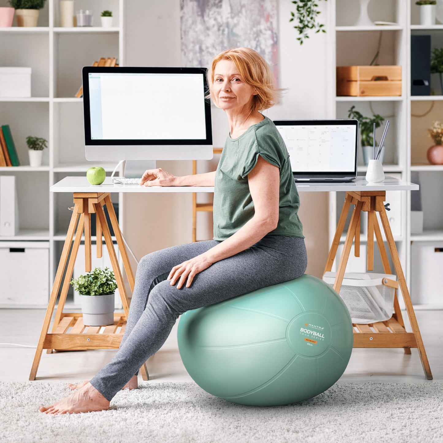 Exercise Ball - Yoga Ball Chair for Pilates, Home Fitness & Gym Workout. Extra Thick Pregnancy Ballon for Labor, Balance, Stability & Birthing - Swiss Ballon Exercice for Adults with Pump & Wall Chart