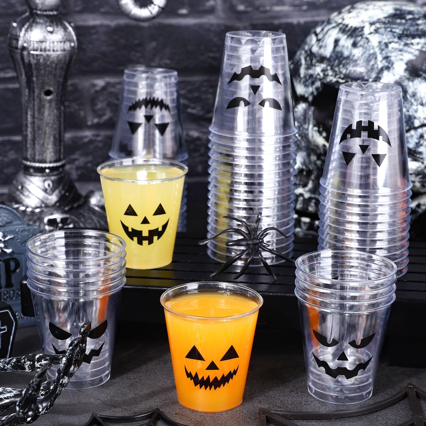 Whaline 80Pcs Halloween Plastic Shot Glass Bulk 2Oz Funny Pumpkin Face Mini Shot Cups Disposable Clear Drinking Tasting Sample Cup for Trick or Treat Party Supplies