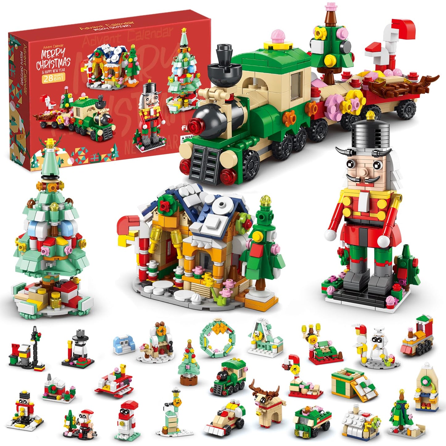 2025 Advent Calendar, Countdown Calendar with Festival STEM Building Blocks, 6 in 1 Christmas Halloween Birthday Gift Bricks for Toddlers Teens and Adults