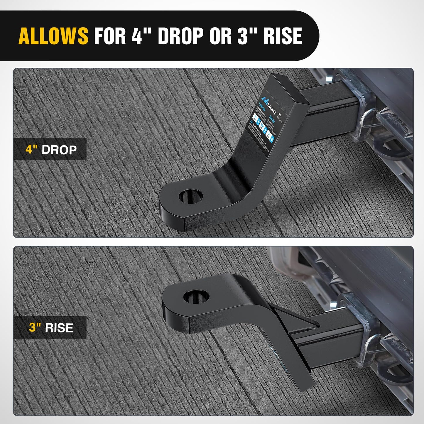 Nilight Trailer Hitch Ball Mount with 5/8" Hitch Pin Clip Fits 2 Inch Receiver Square 7500 lbs 4" Drop, 3” Rise, 1” Hole, Gloss Black Powder Coast
