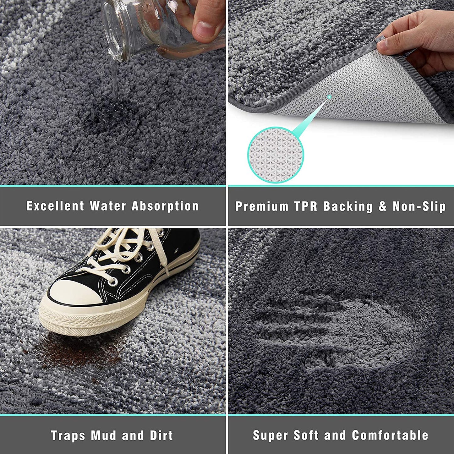 Vaukki Indoor Doormat Entryway Door Rug, Non Slip Absorbent Mud Trapper Mats, Low-Profile Inside Floor Mats, Soft Washable Small Rugs Door Carpet for Entryway (32''x48'',Grey)