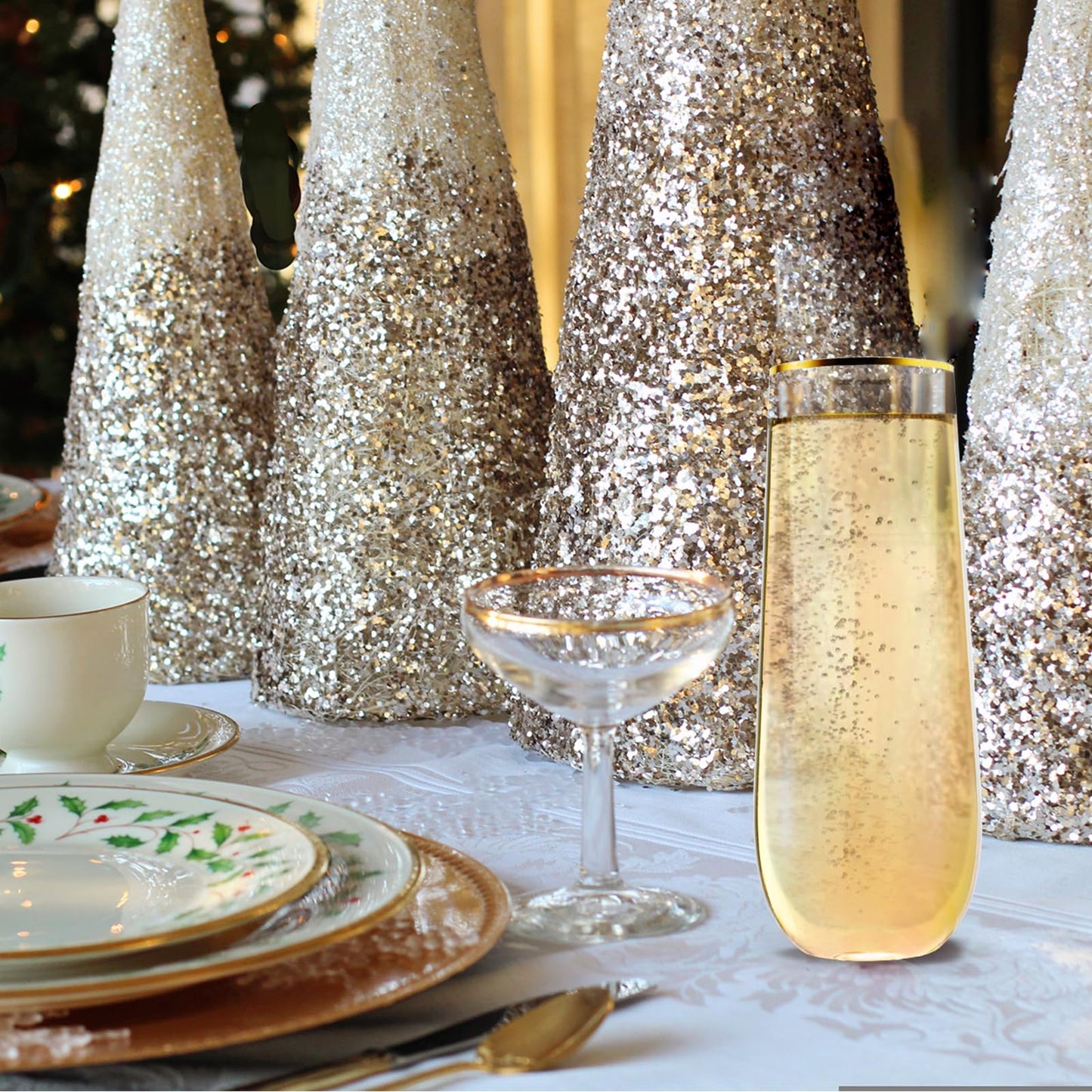 Hacaroa 48 Pack Plastic Stemless Champagne Flutes, 9 Oz Clear Toasting Glasses Highball Cups BPA-Free, Disposable Mimosa Glasses for Wine, Cocktail, Bar, Party, Wedding, Shatterproof, Gold Rim