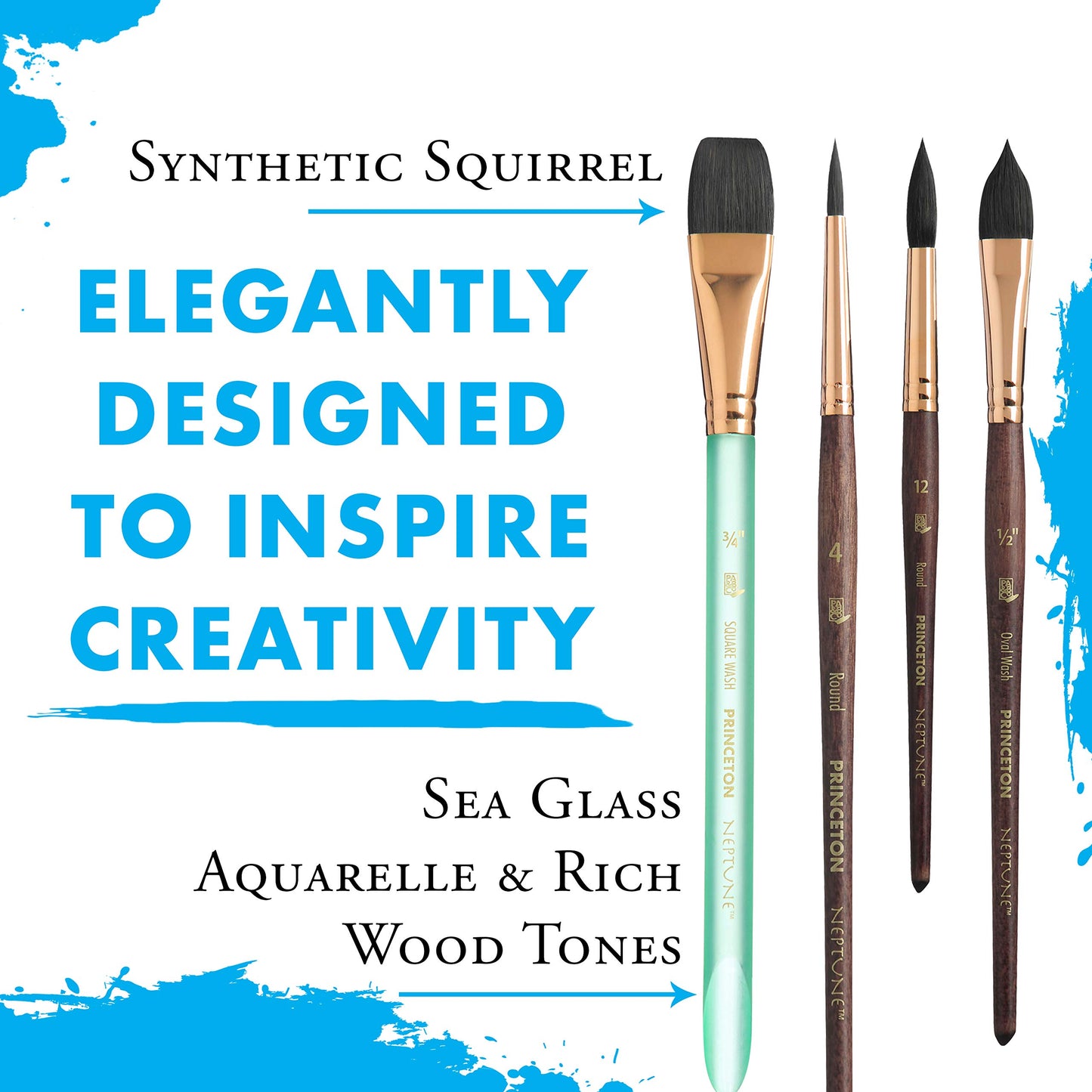 Princeton Artist Brush Neptune Series 4750-4-Piece Synthetic Squirrel Watercolor Paint Brush Set- Includes Aquarelle ¾” Oval Wash ½ & 2 Round Brushes Sizes 4 & 12